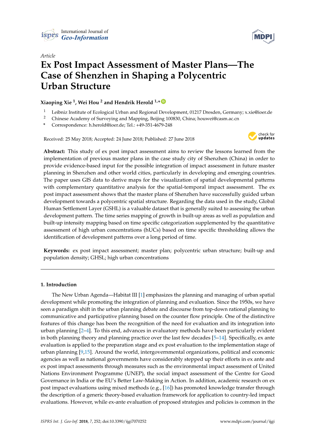 Ex Post Impact Assessment of Master Plans—The Case of Shenzhen in Shaping a Polycentric Urban Structure