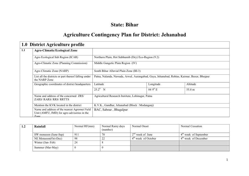State: Bihar Agriculture Contingency Plan for District: Jehanabad