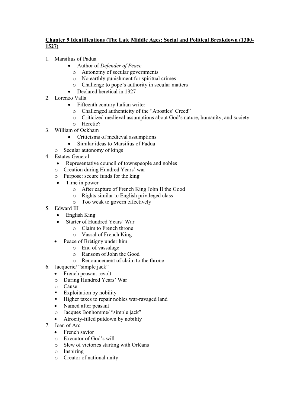 The Late Middle Ages: Social and Political Breakdown (1300- 1527