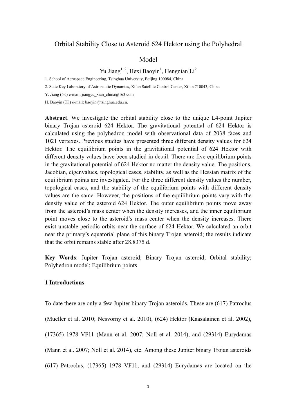 Orbital Stability Close to Asteroid 624 Hektor Using the Polyhedral Model