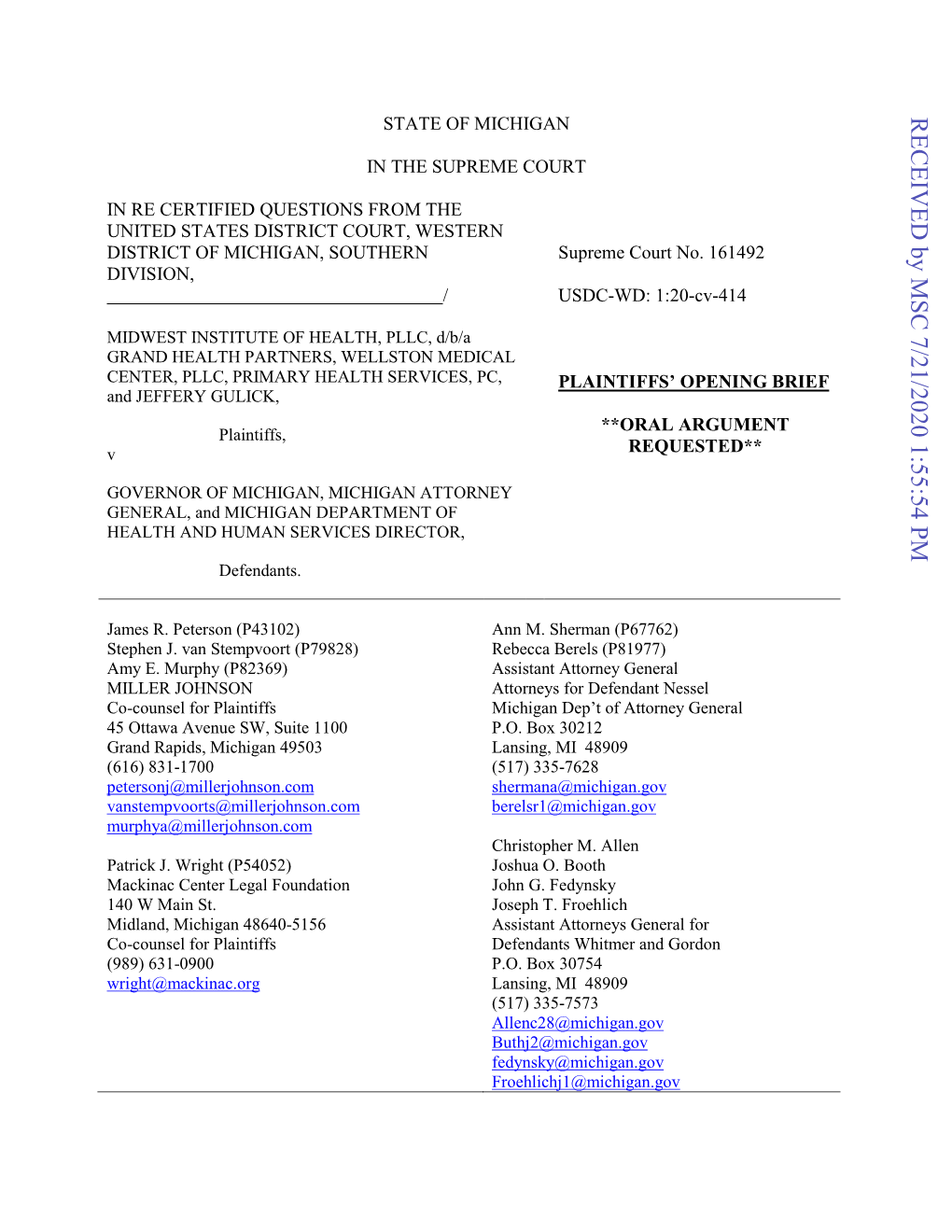 Plaintiffs' Brief on Merits July 21, 2020