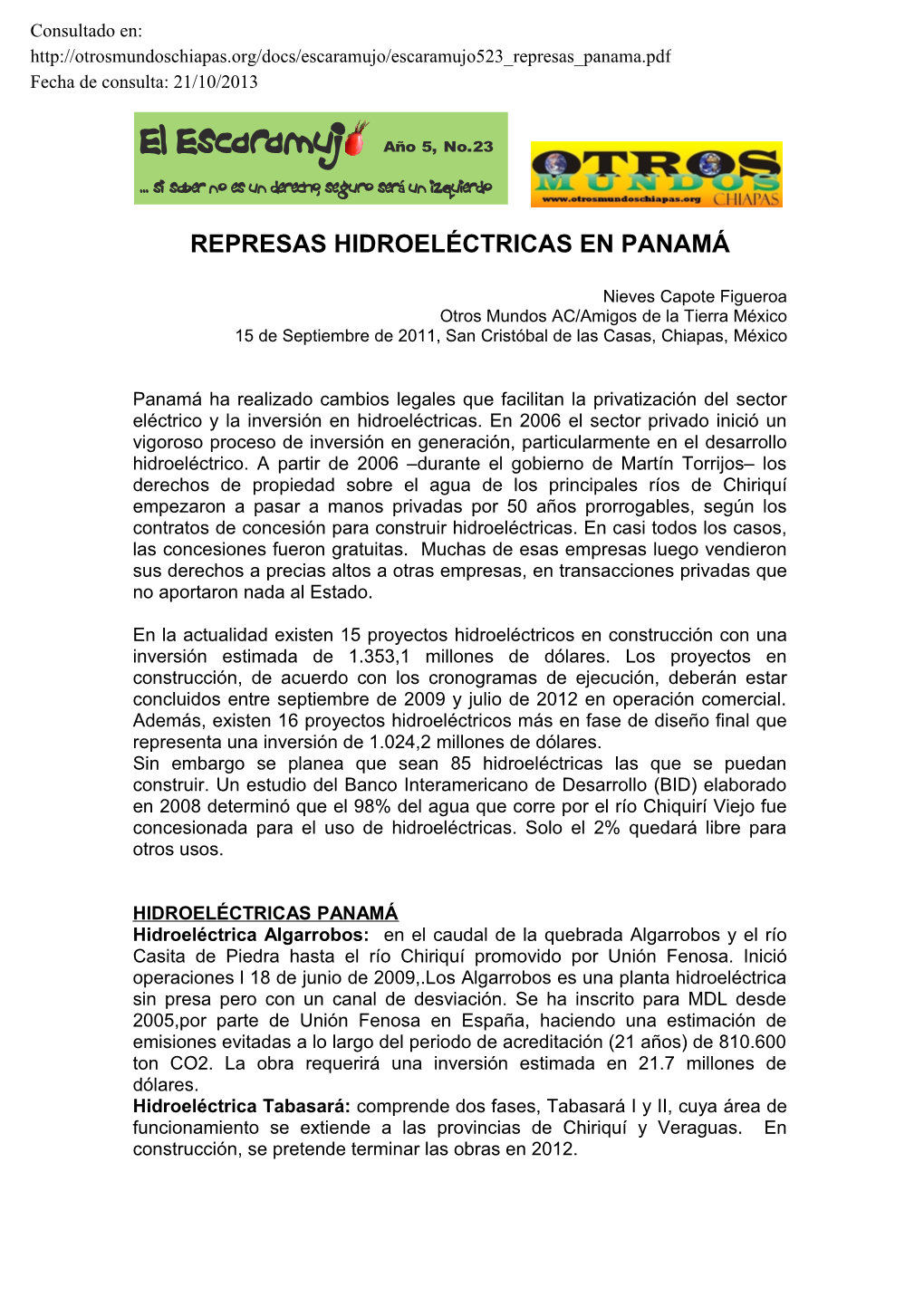 Represas Hidroeléctricas En Panamá