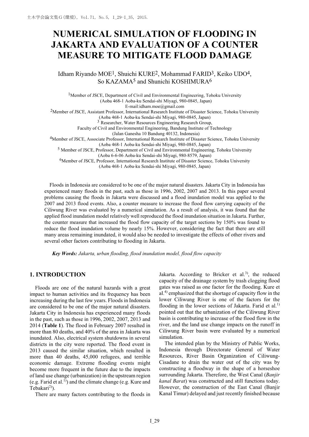 Numerical Simulation of Flooding in Jakarta and Evaluation of a Counter Measure to Mitigate Flood Damage