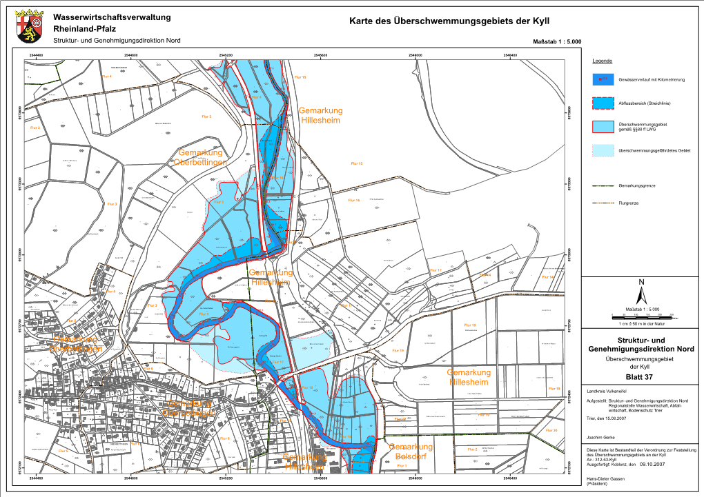 Karte Des Überschwemmungsgebiets Der Kyll Rheinland-Pfalz Struktur- Und Genehmigungsdirektion Nord Maßstab 1 : 5.000