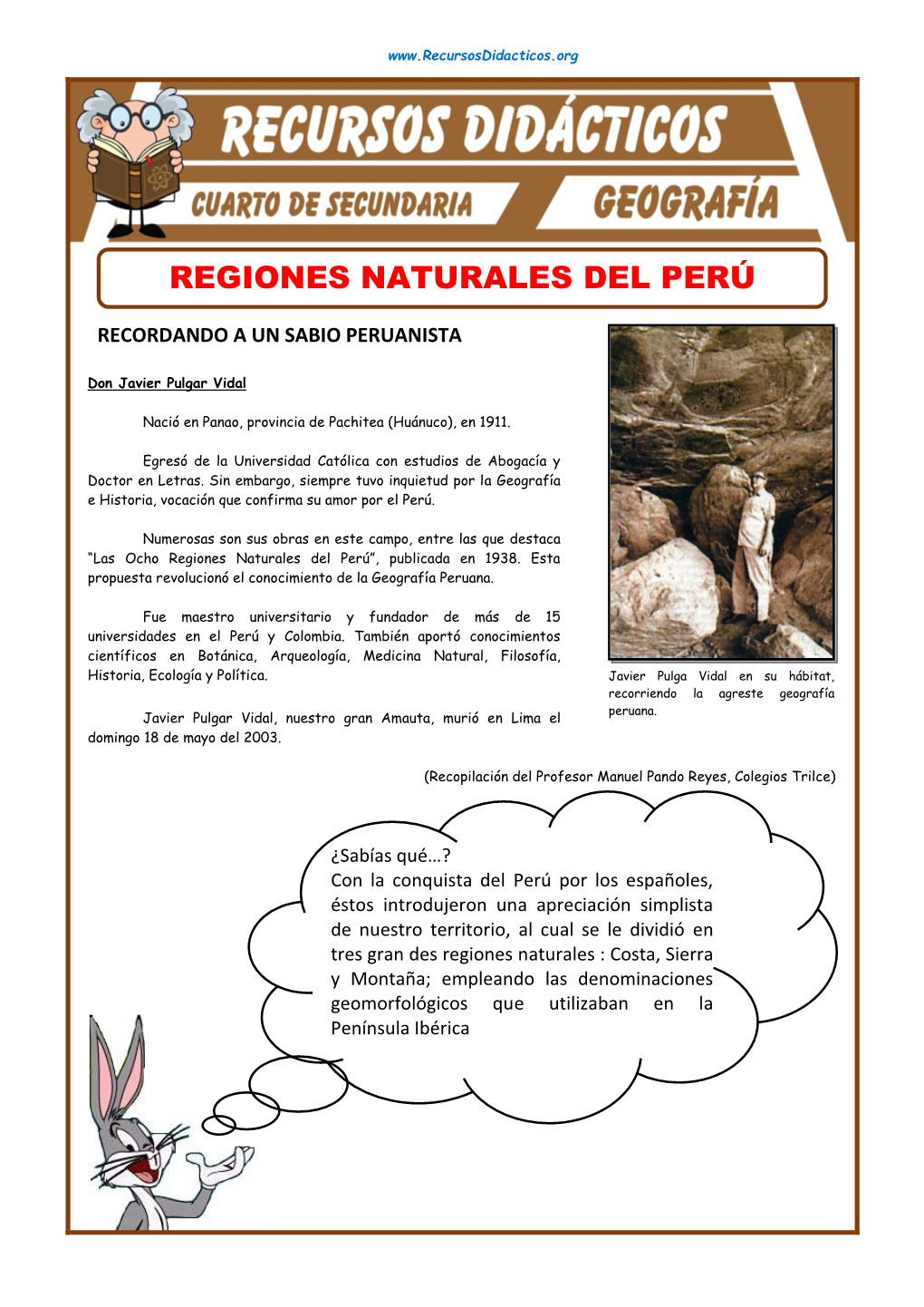 Regiones Naturales Del Perú Para Cuarto Grado De Secundaria