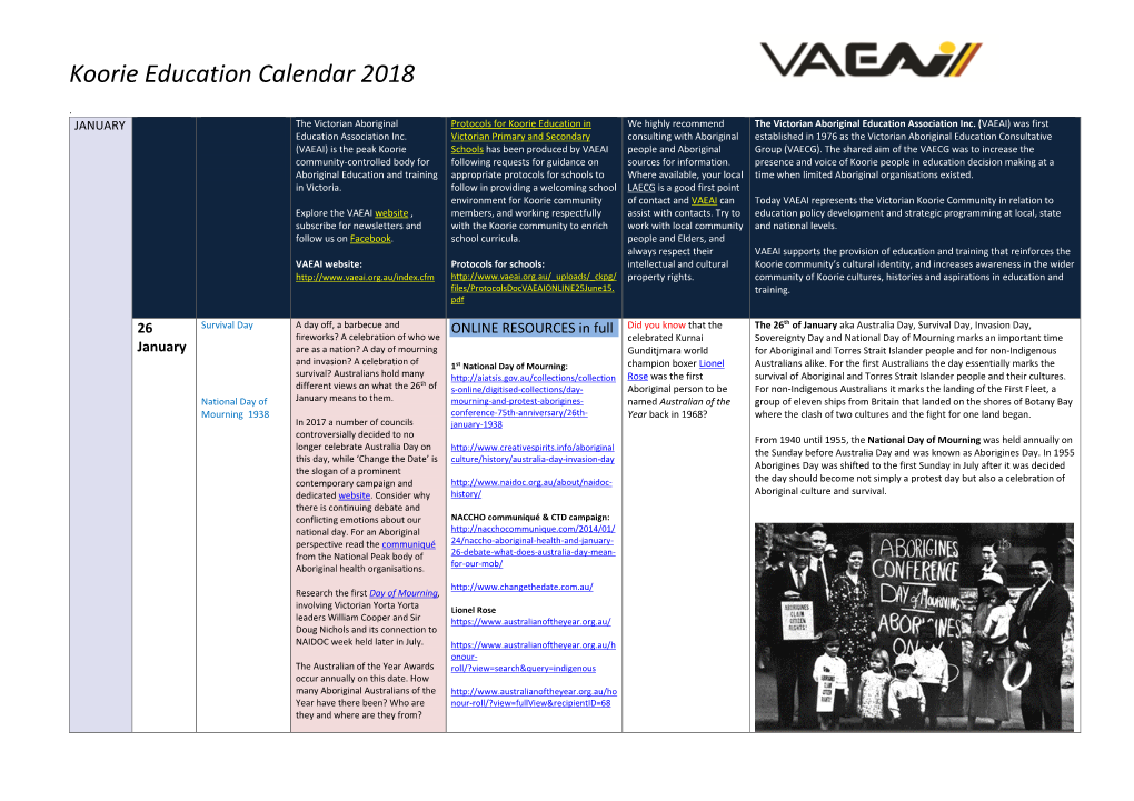 Koorie Education Calendar 2018