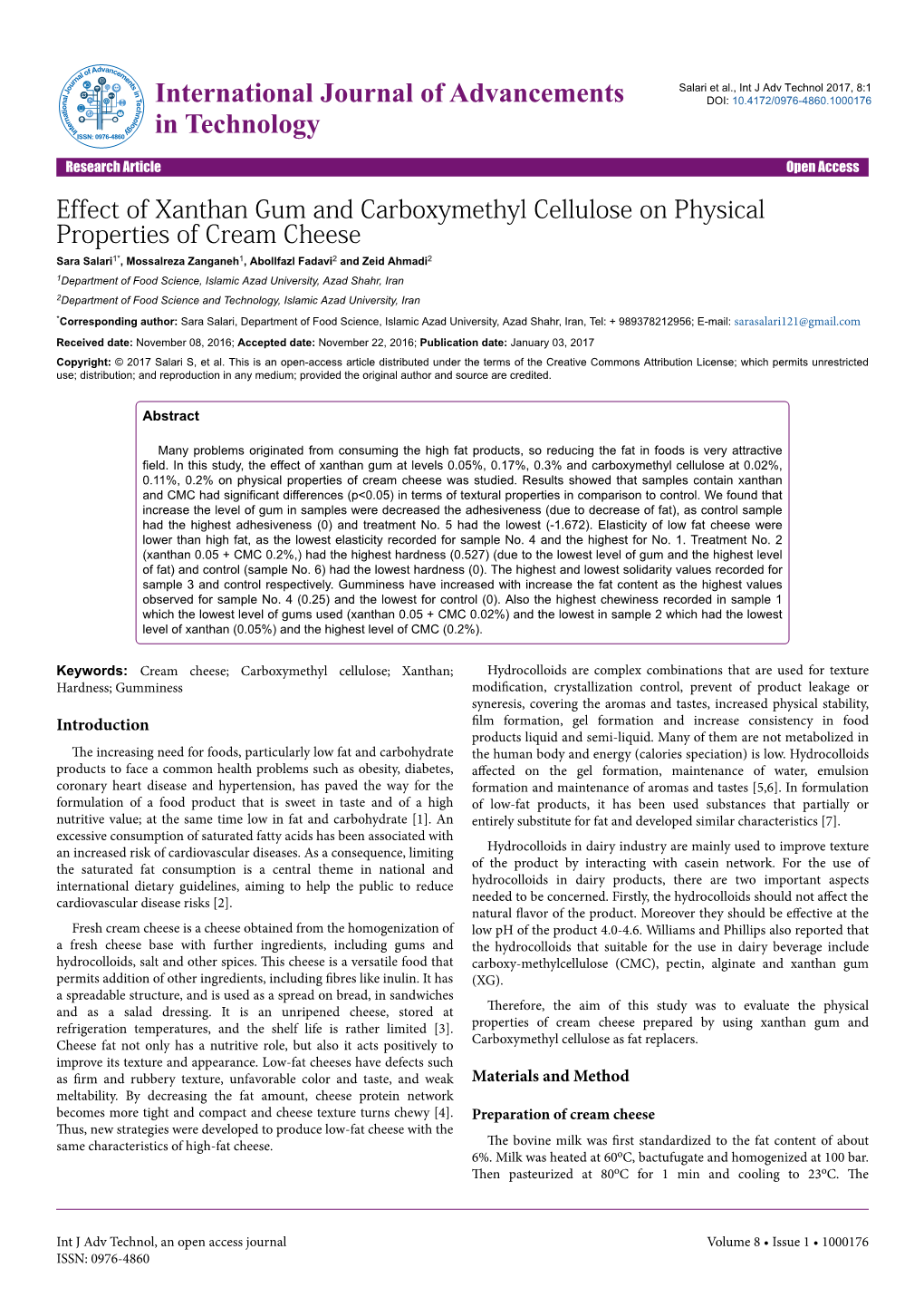 Effect of Xanthan Gum and Carboxymethyl Cellulose on Physical Properties of Cream Cheese