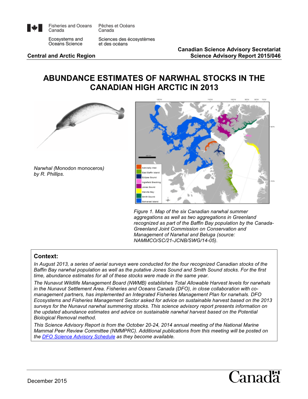 Abundance Estimates of Narwhal Stocks in the Canadian High Arctic in 2013