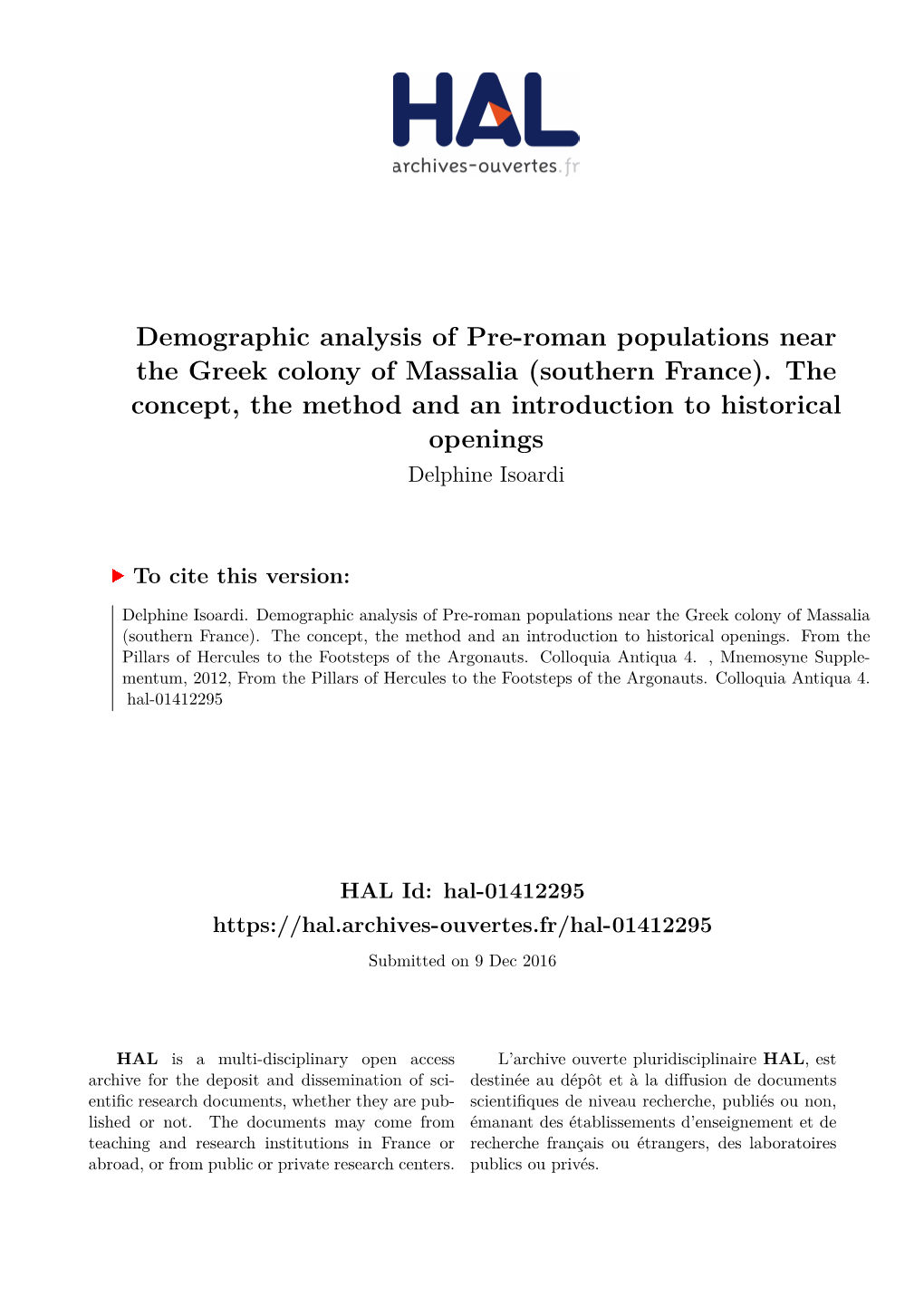 Demographic Analysis of Pre-Roman Populations Near the Greek Colony of Massalia (Southern France)