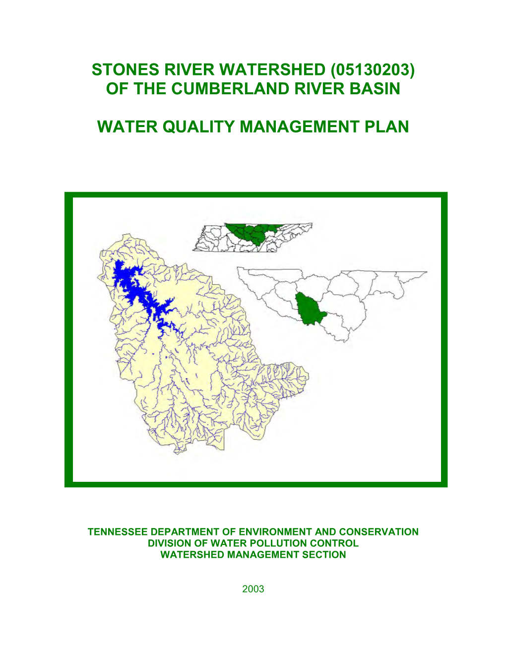 Of the Cumberland River Basin Water Quality Management Plan