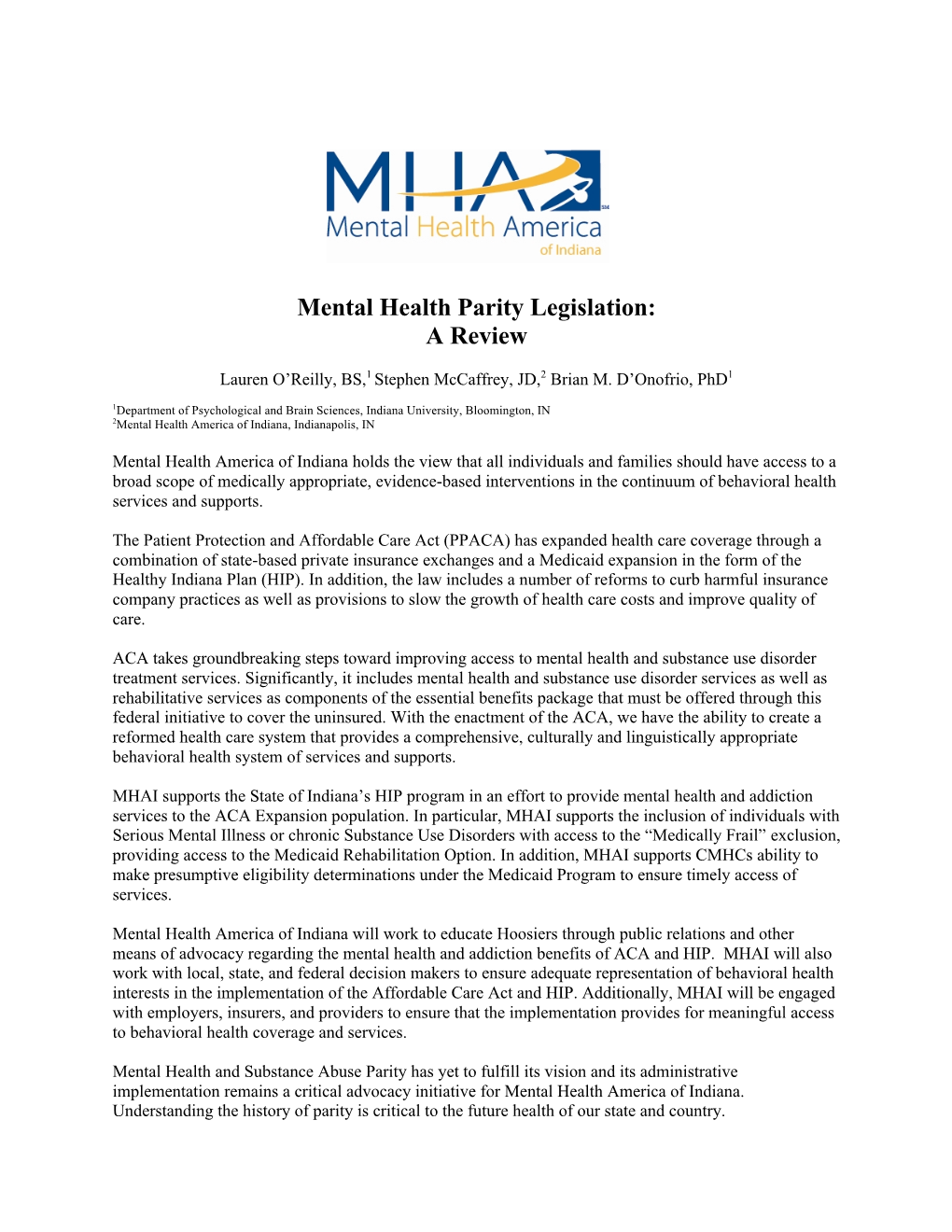 Mental Health Parity Legislation: a Review