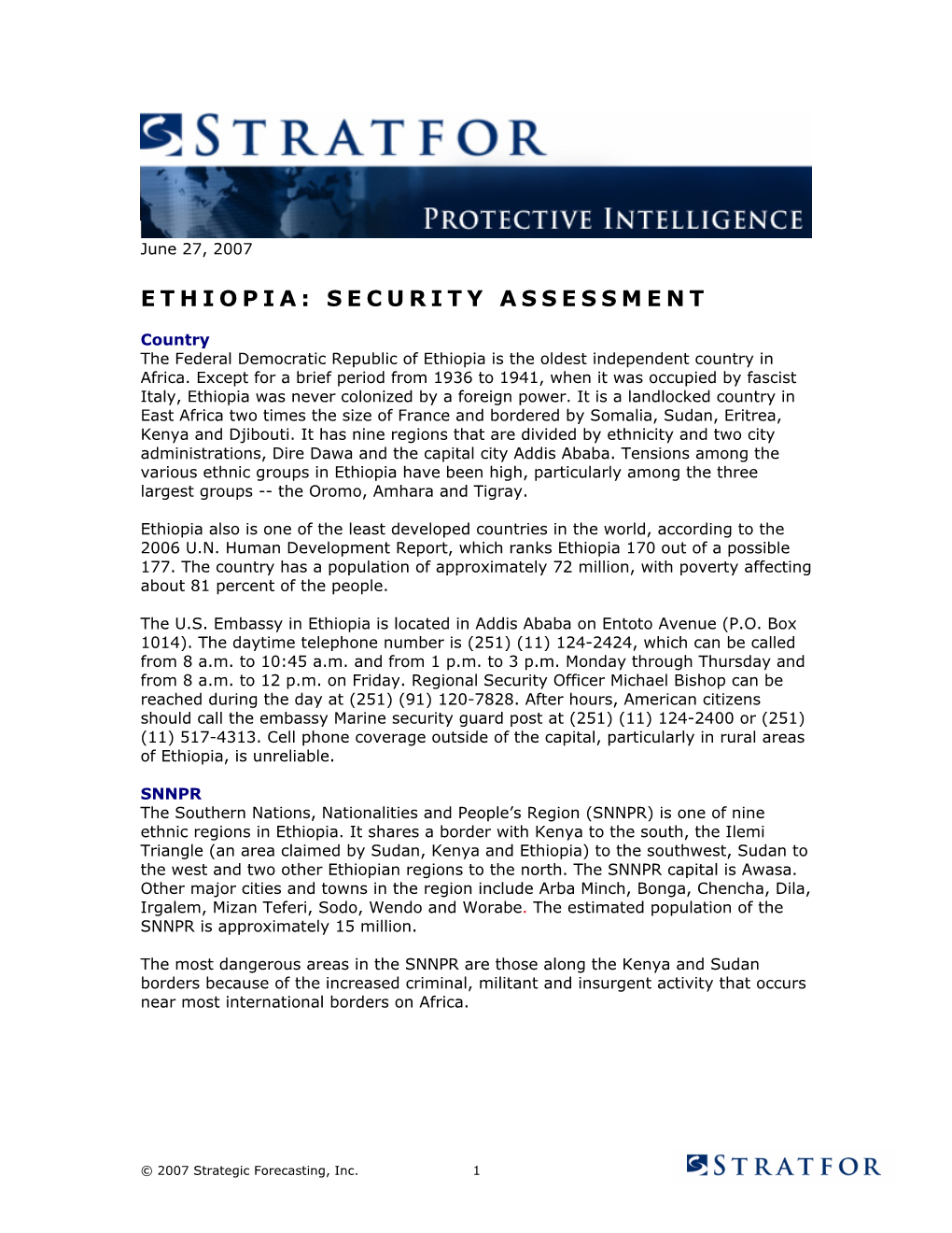 Ethiopia: Security Assessment