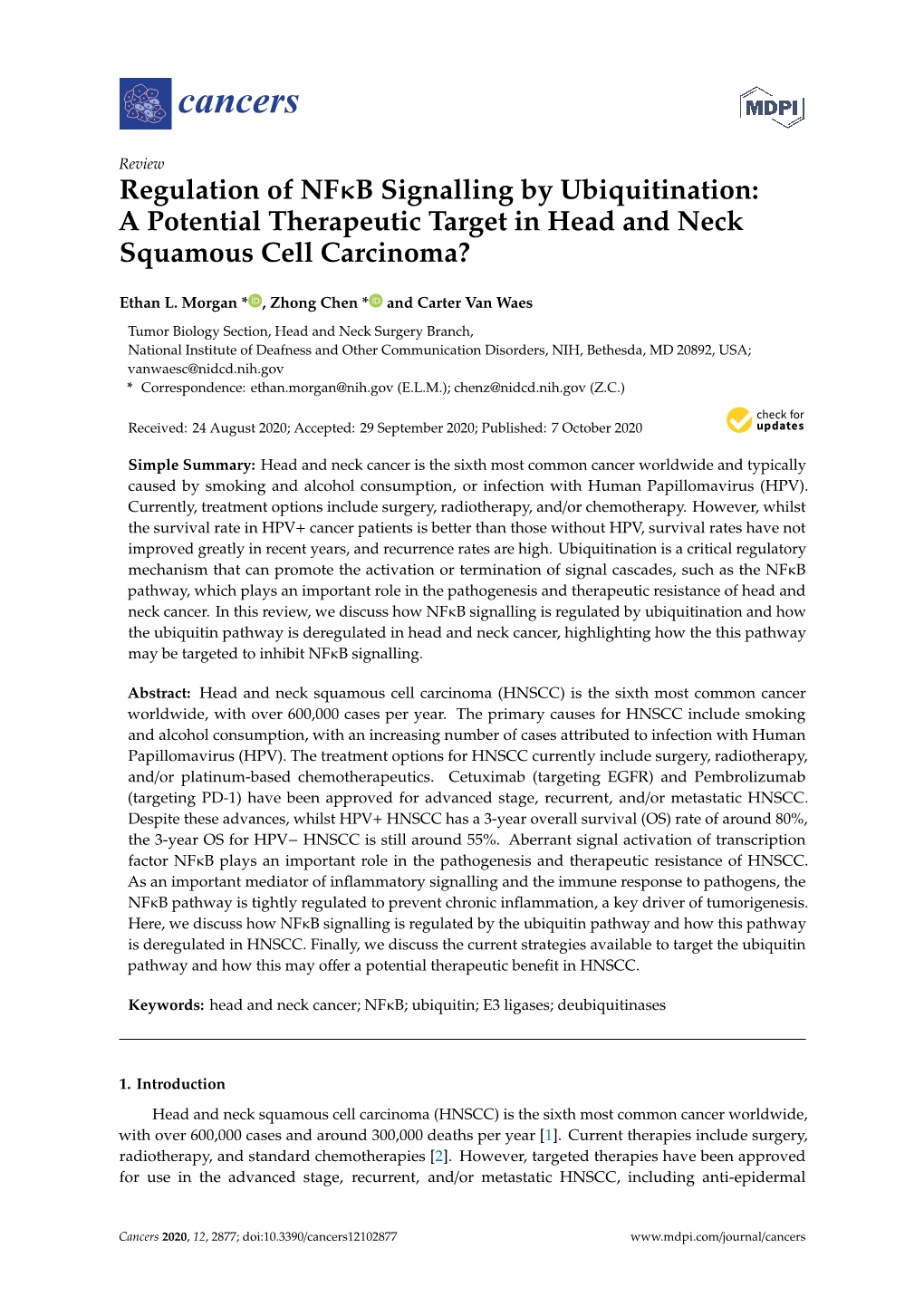 Regulation of Nfκb Signalling by Ubiquitination: a Potential Therapeutic Target in Head and Neck Squamous Cell Carcinoma?