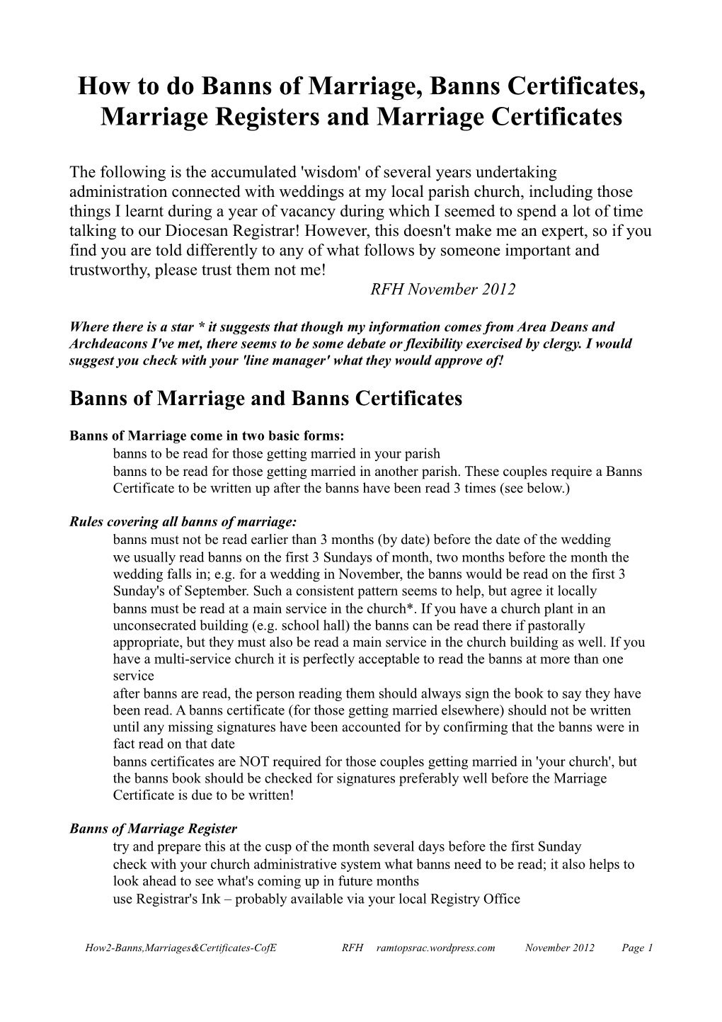 Banns of Marriage and Banns Certificates