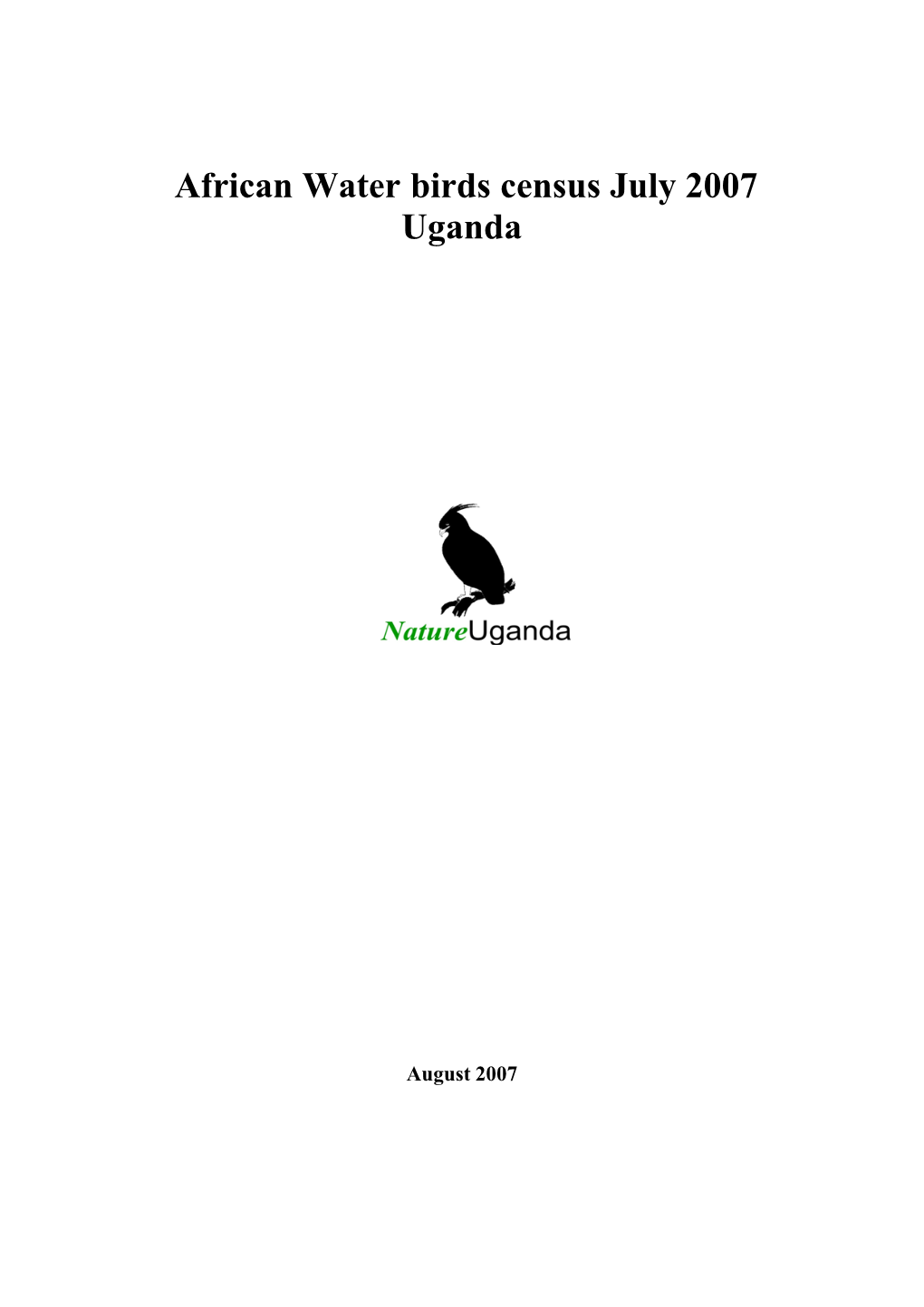 African Water Birds Census July 2007 Uganda