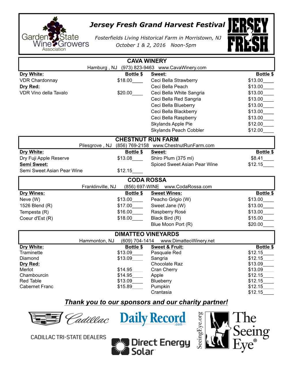 2016 Grand Harvest Paperwork