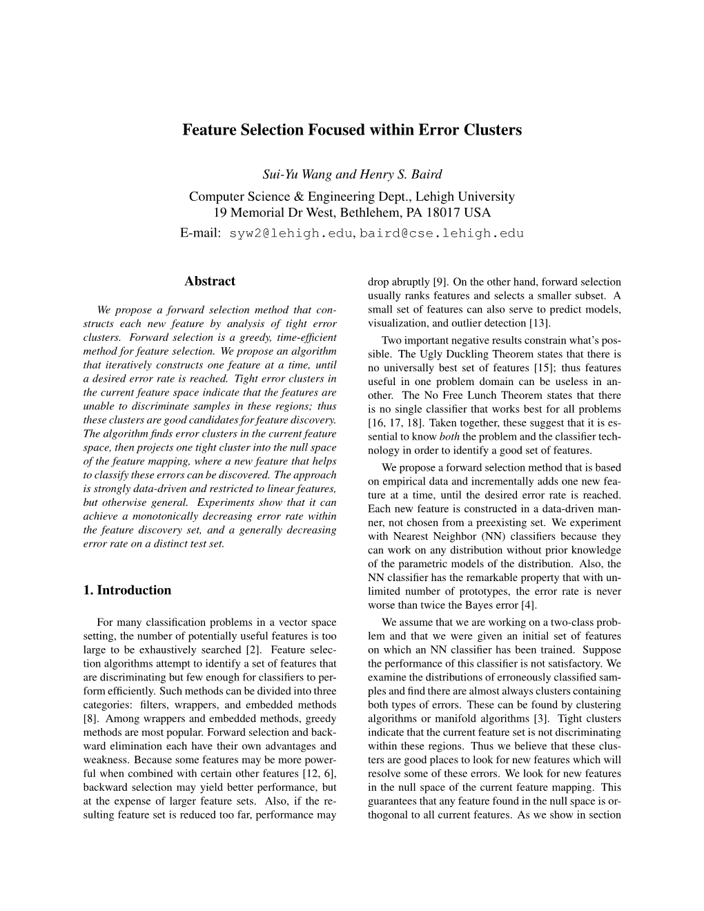 Feature Selection Focused Within Error Clusters