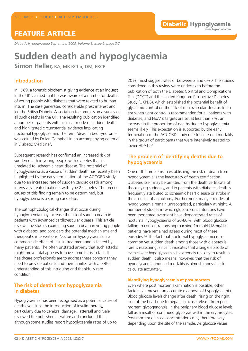 Sudden Death and Hypoglycaemia Simon Heller, BA, MB Bchir, DM, FRCP