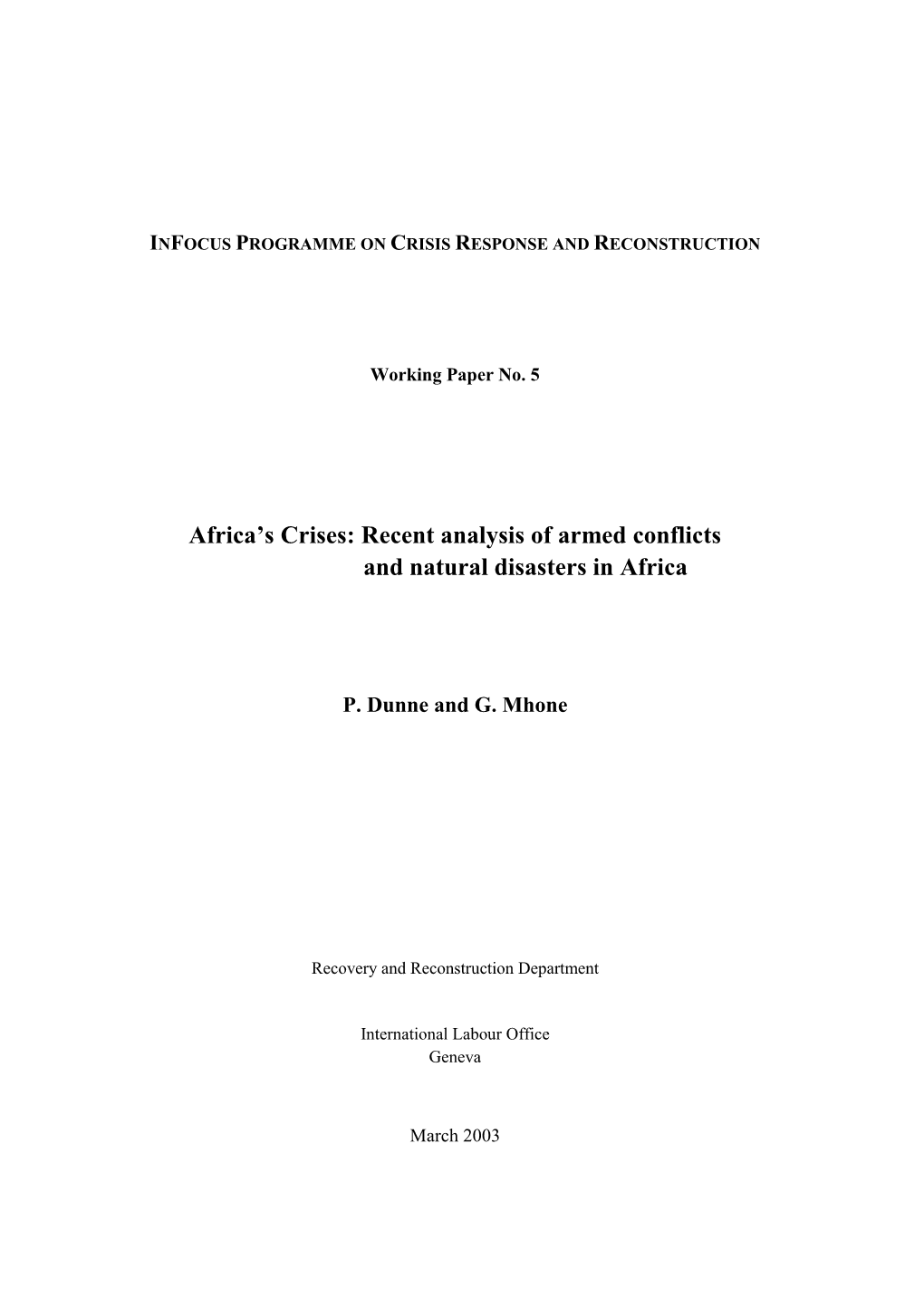 Africa's Crises : Recent Analysis of Armed Conflicts and Natural