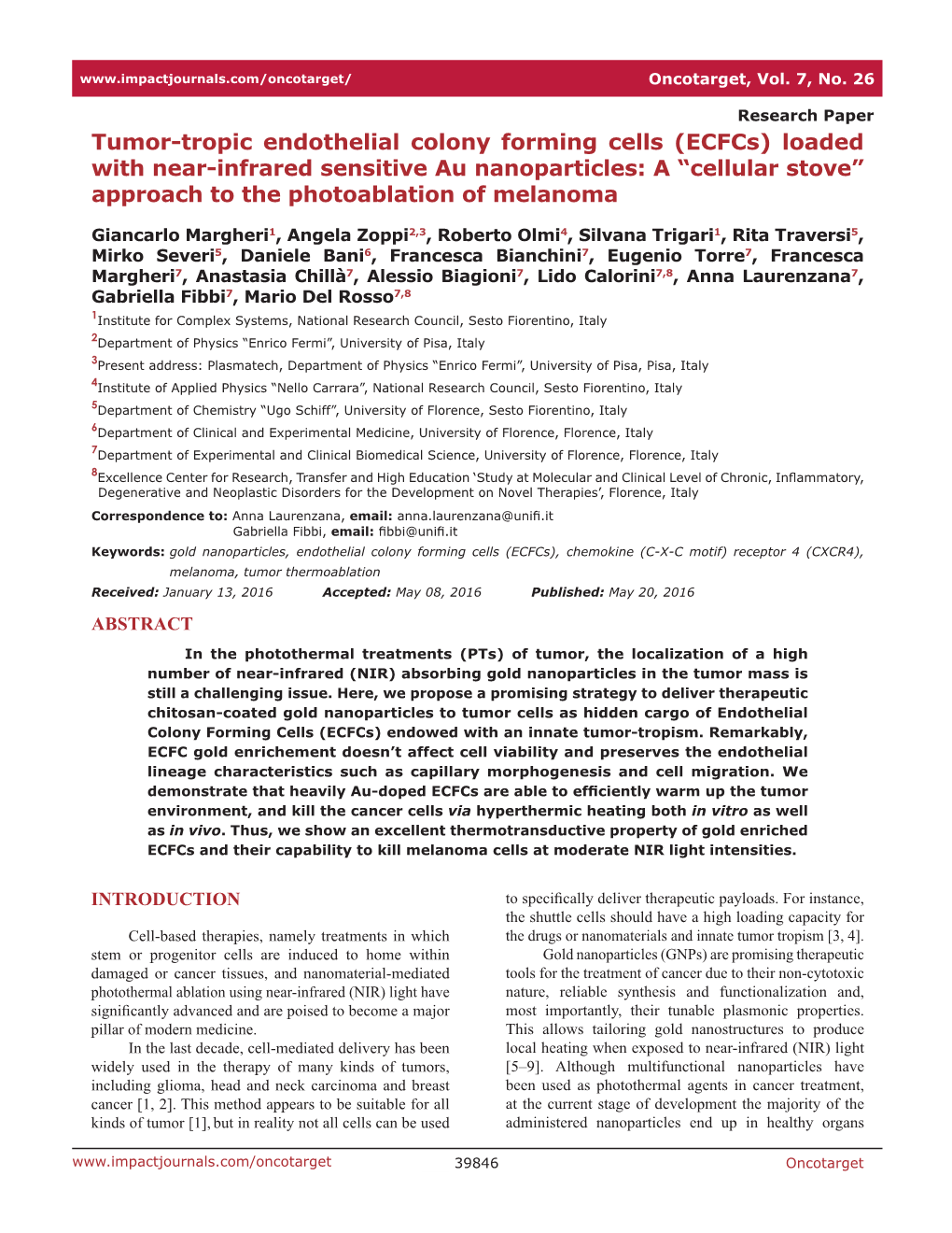 Tumor-Tropic Endothelial Colony Forming Cells (Ecfcs)