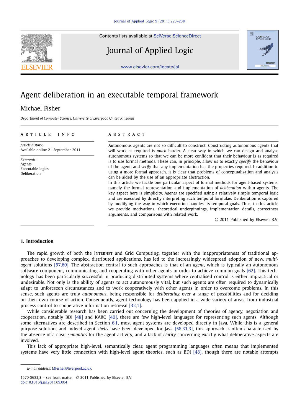 Agent Deliberation in an Executable Temporal Framework