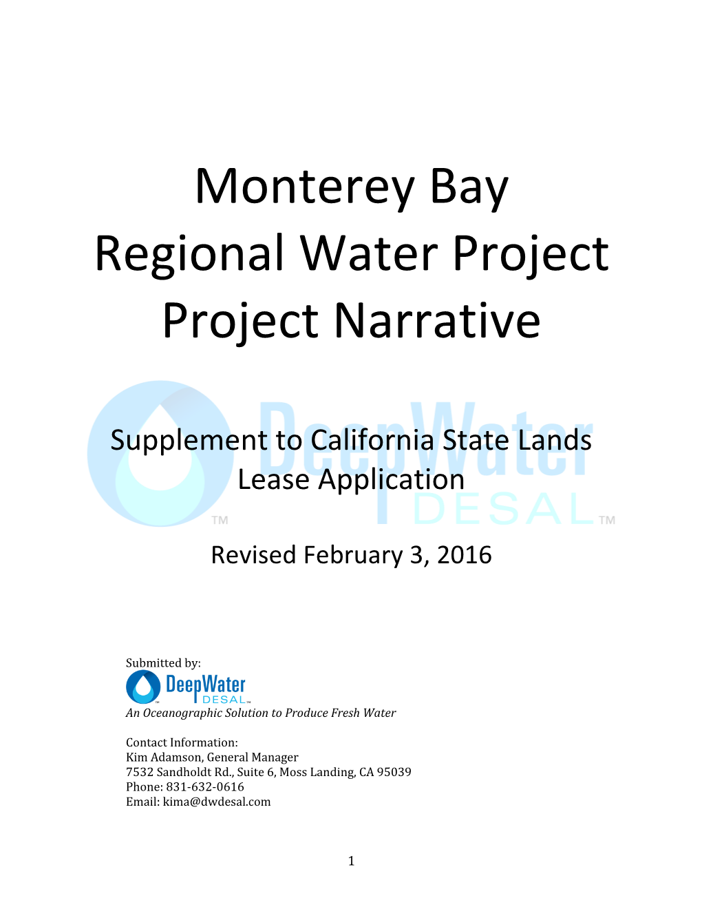 Monterey Bay Regional Water Project Project Narrative