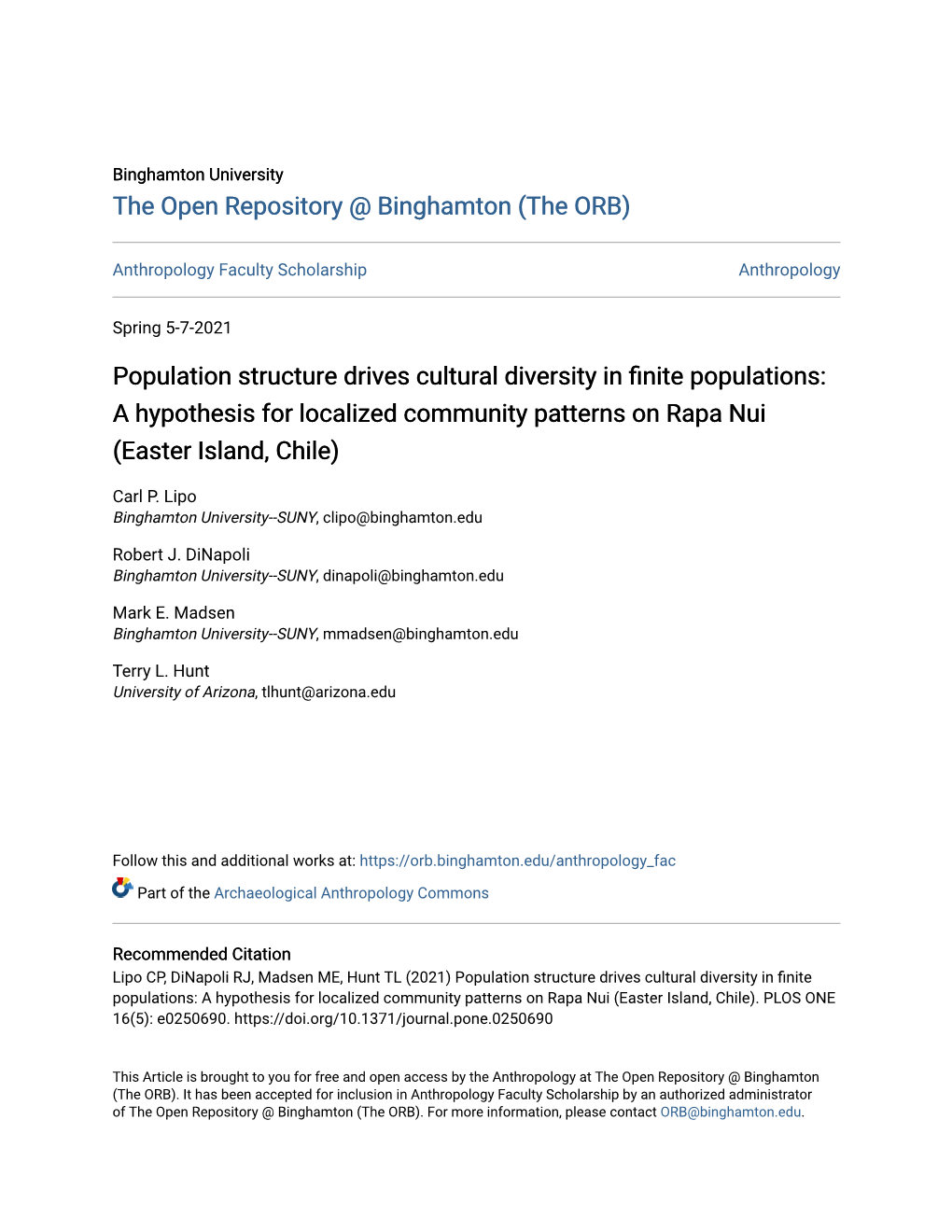 A Hypothesis for Localized Community Patterns on Rapa Nui (Easter Island, Chile)