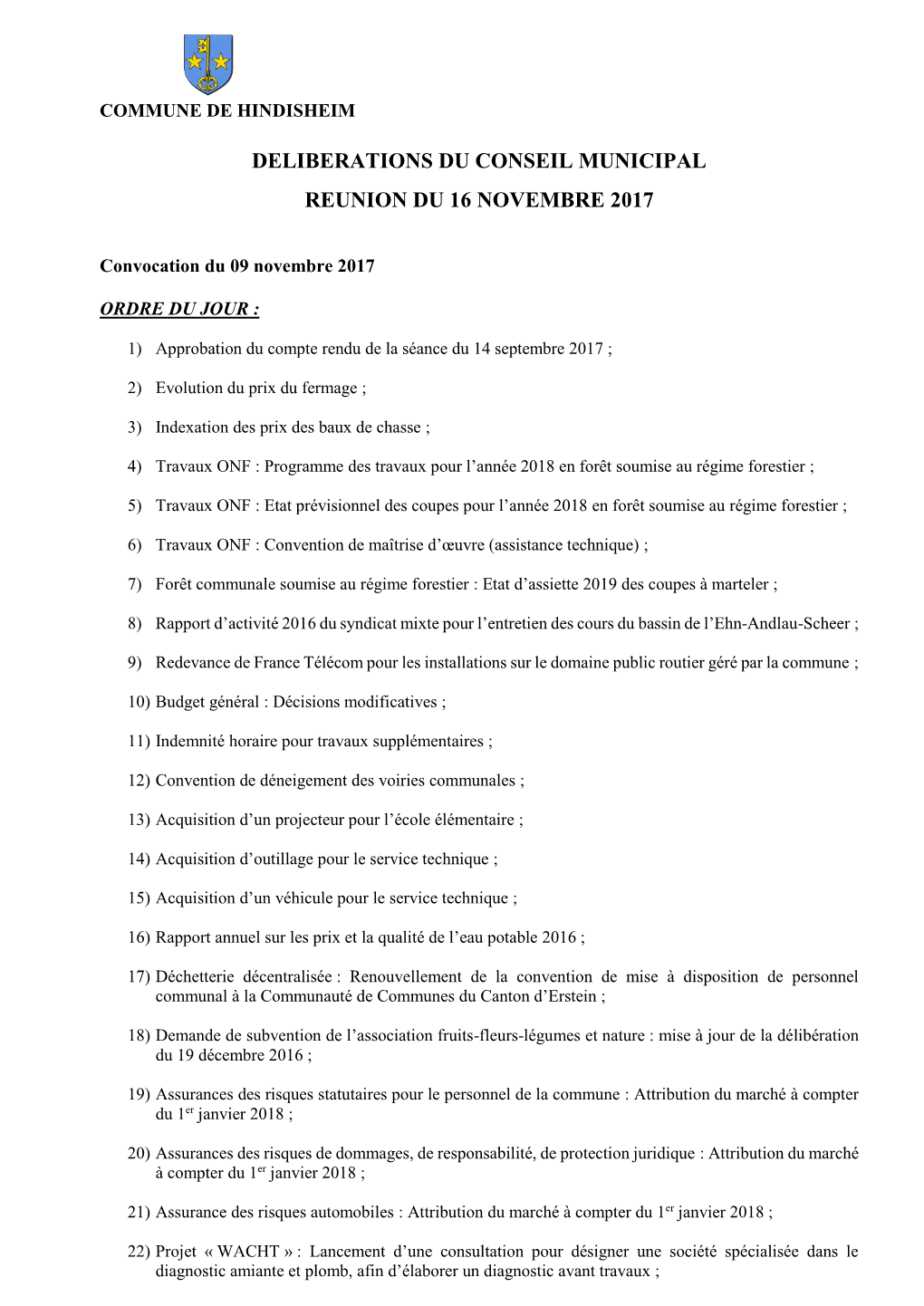 Deliberations Du Conseil Municipal