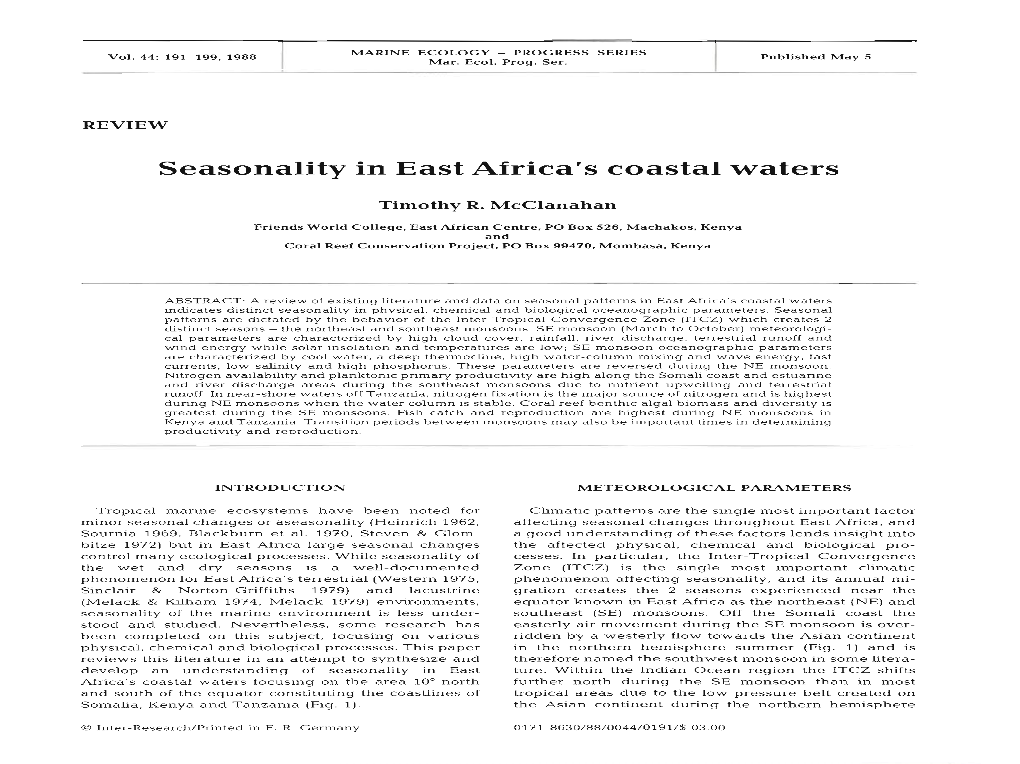 Seasonality in East Africa's Coastal Waters