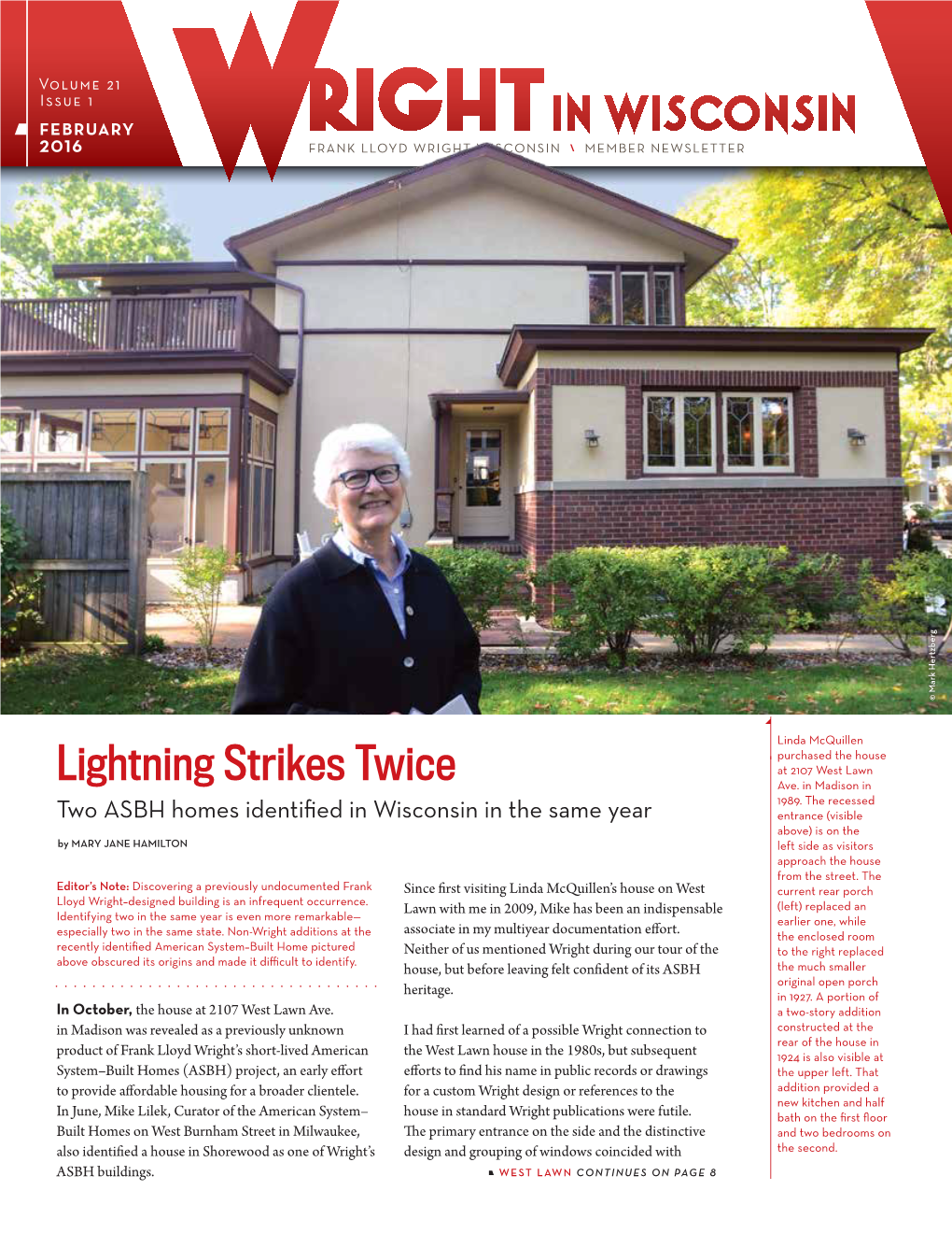 2016 Frank Lloyd Wright Wisconsin Member Newsletter Ertzberg Ark H © M