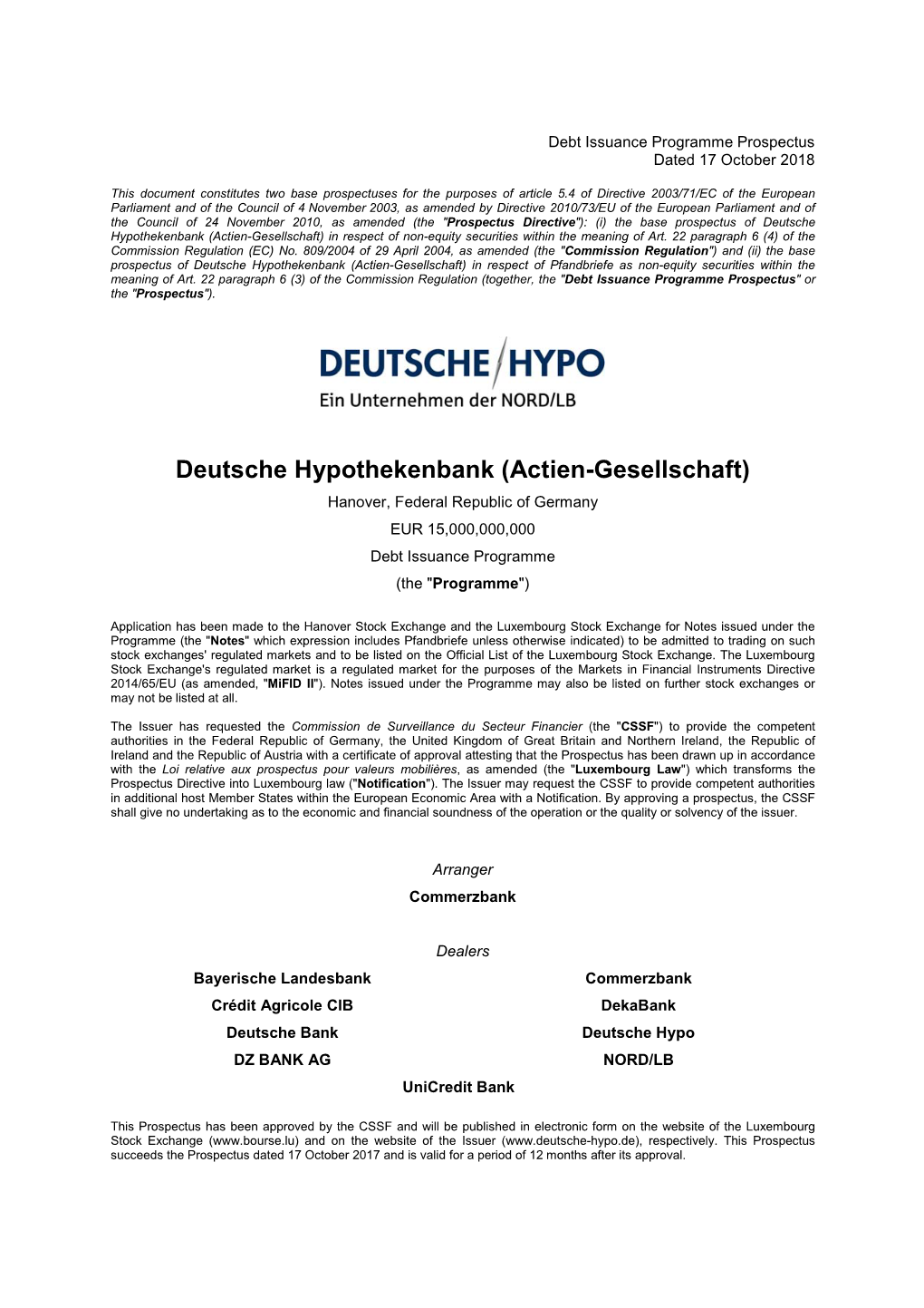 Deutsche Hypothekenbank (Actien-Gesellschaft) in Respect of Non-Equity Securities Within the Meaning of Art
