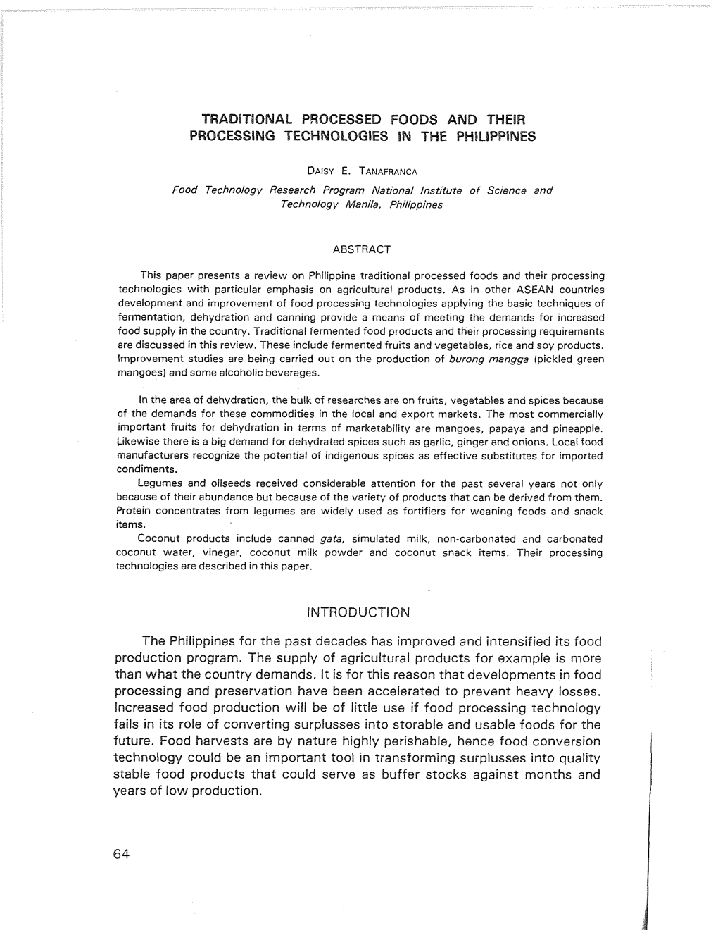 Traditional Processed Foods and Their Processing Technologies in the Philippines