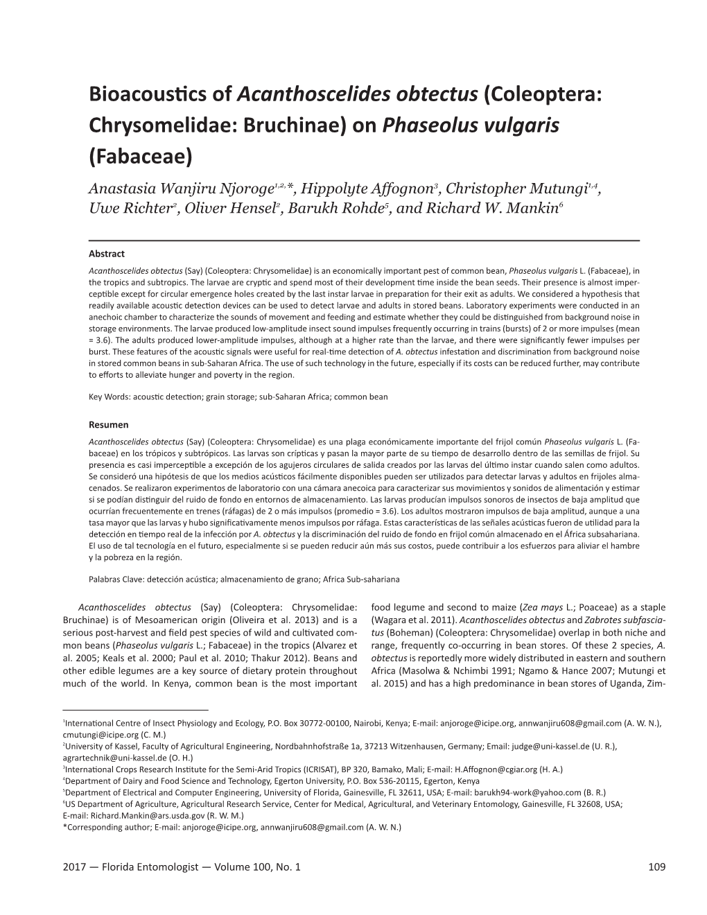 Bioacoustics of Acanthoscelides Obtectus