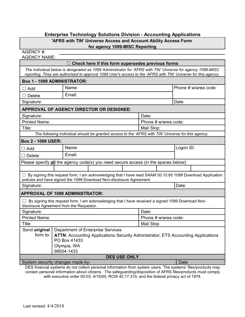 1099 Security Access Form