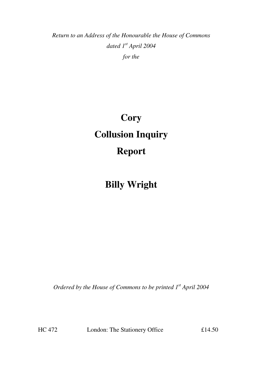 Cory Collusion Inquiry Report Billy Wright