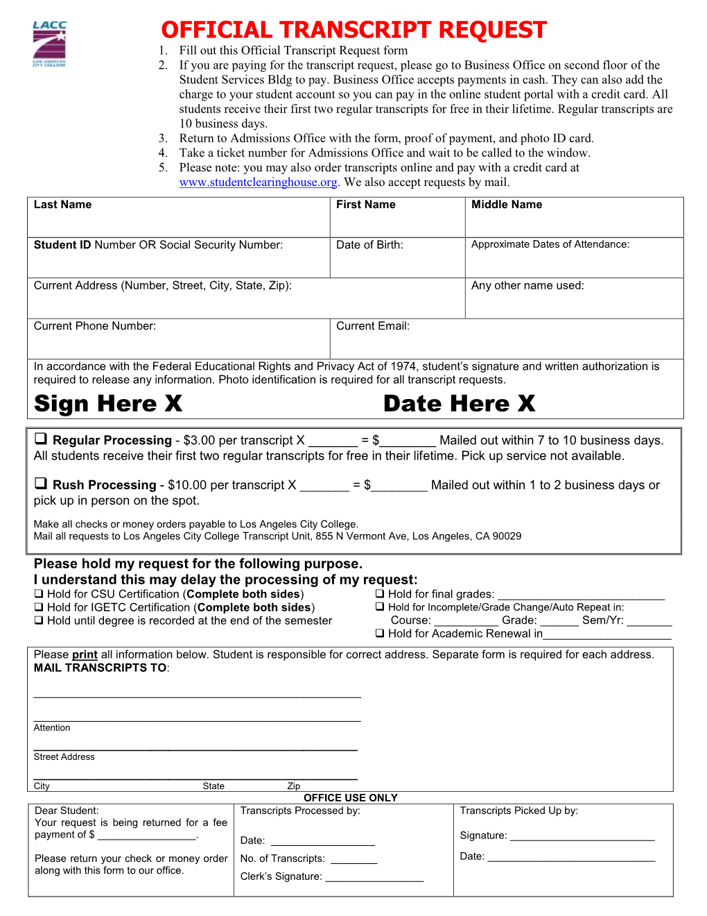 Transcript Request Form 2