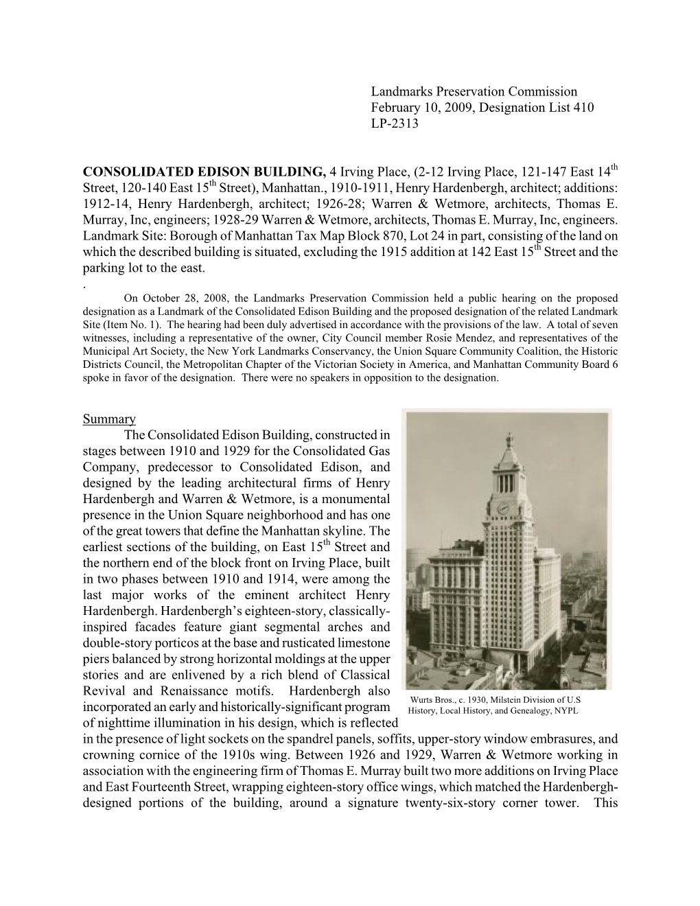 Landmarks Preservation Commission February 10, 2009, Designation List 410 LP-2313