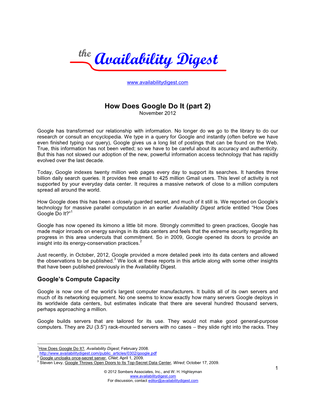 How Does Google Do It (Part 2) November 2012