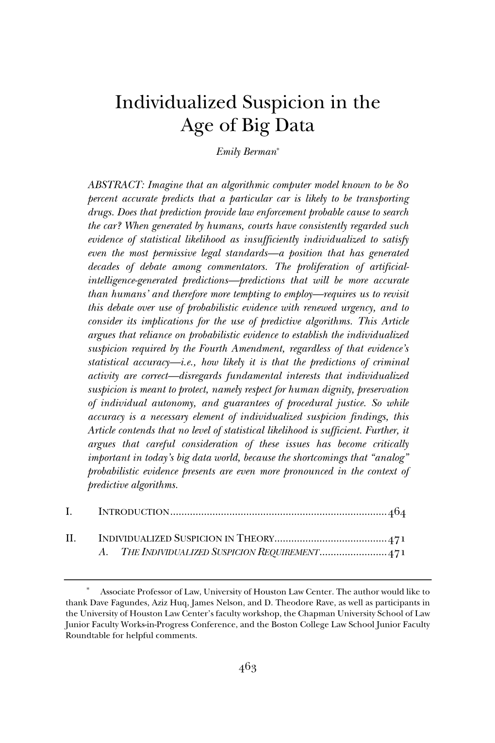 Individualized Suspicion in the Age of Big Data
