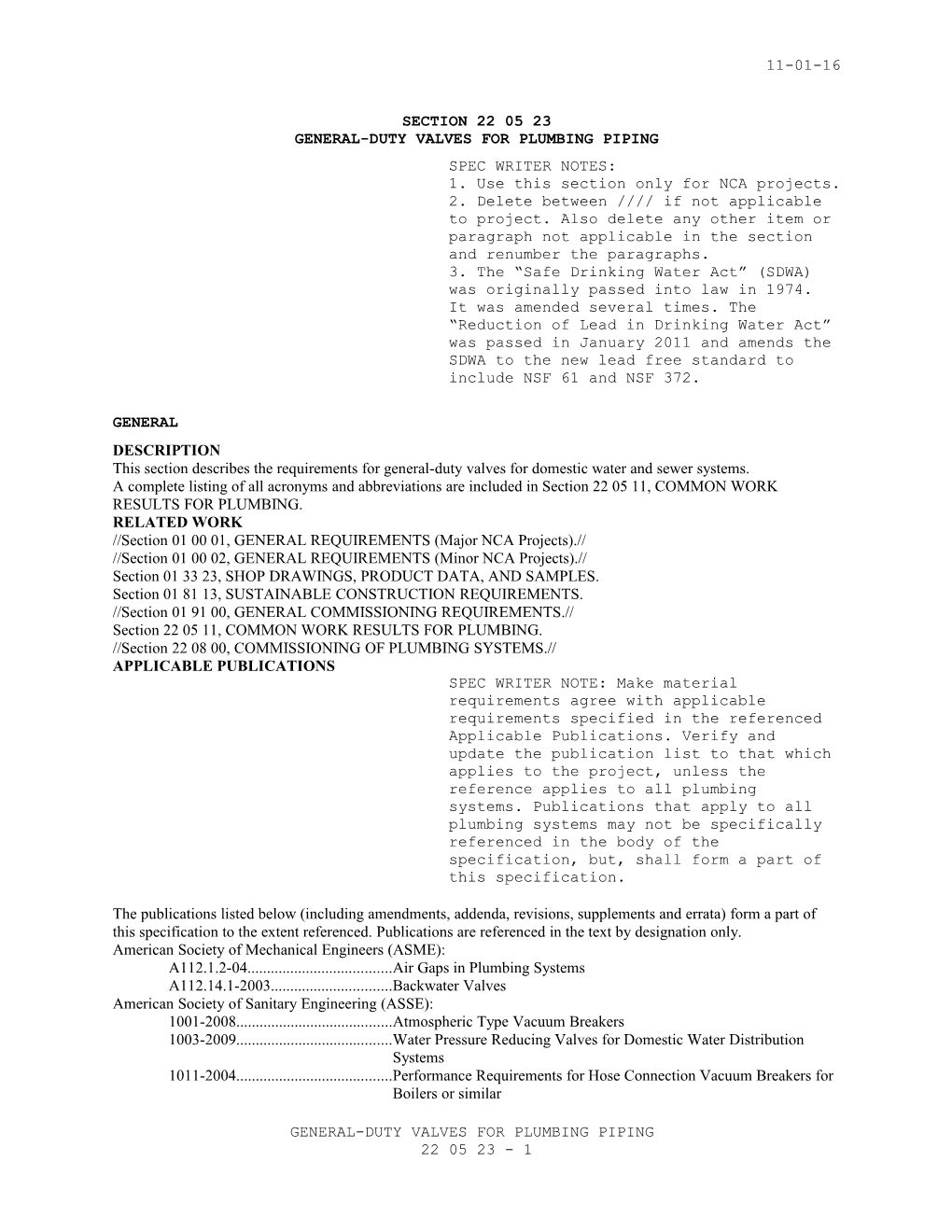 SECTION 22 05 23 - General-Duty Valves for Plumbing Piping