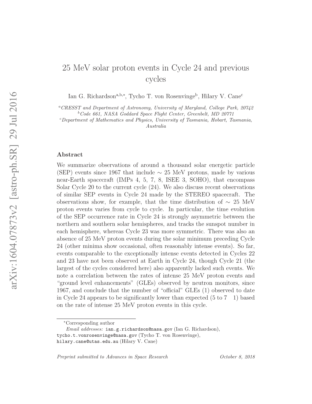 25 Mev Solar Proton Events in Cycle 24 and Previous Cycles