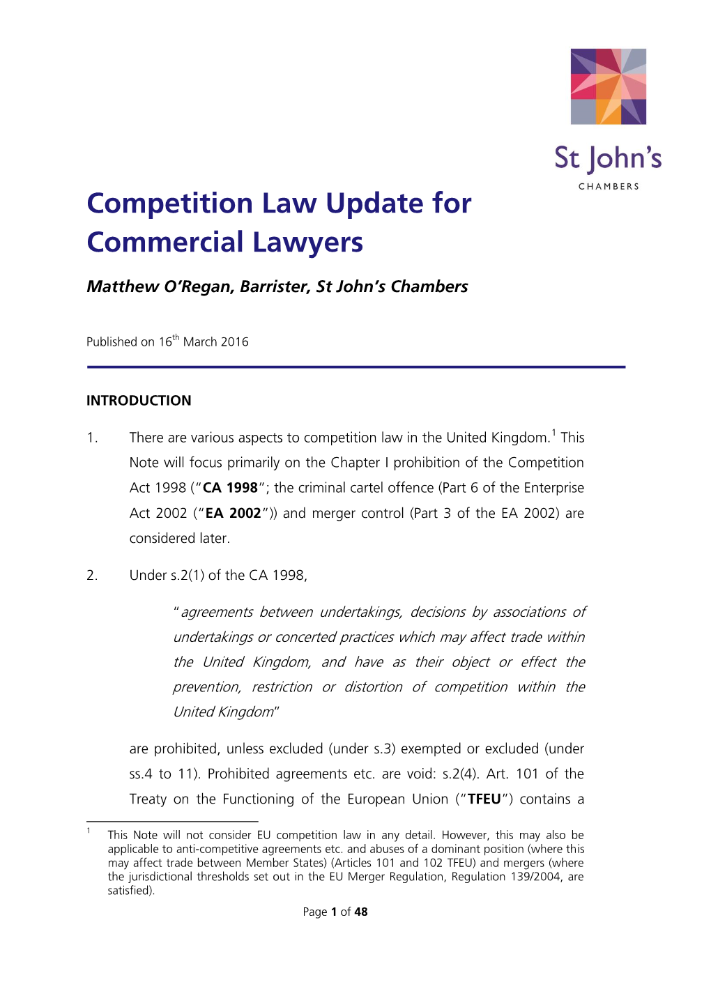 Competition Law Update for Commercial Lawyers