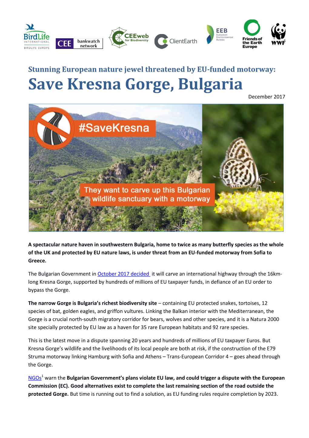 Save Kresna Gorge, Bulgaria December 2017