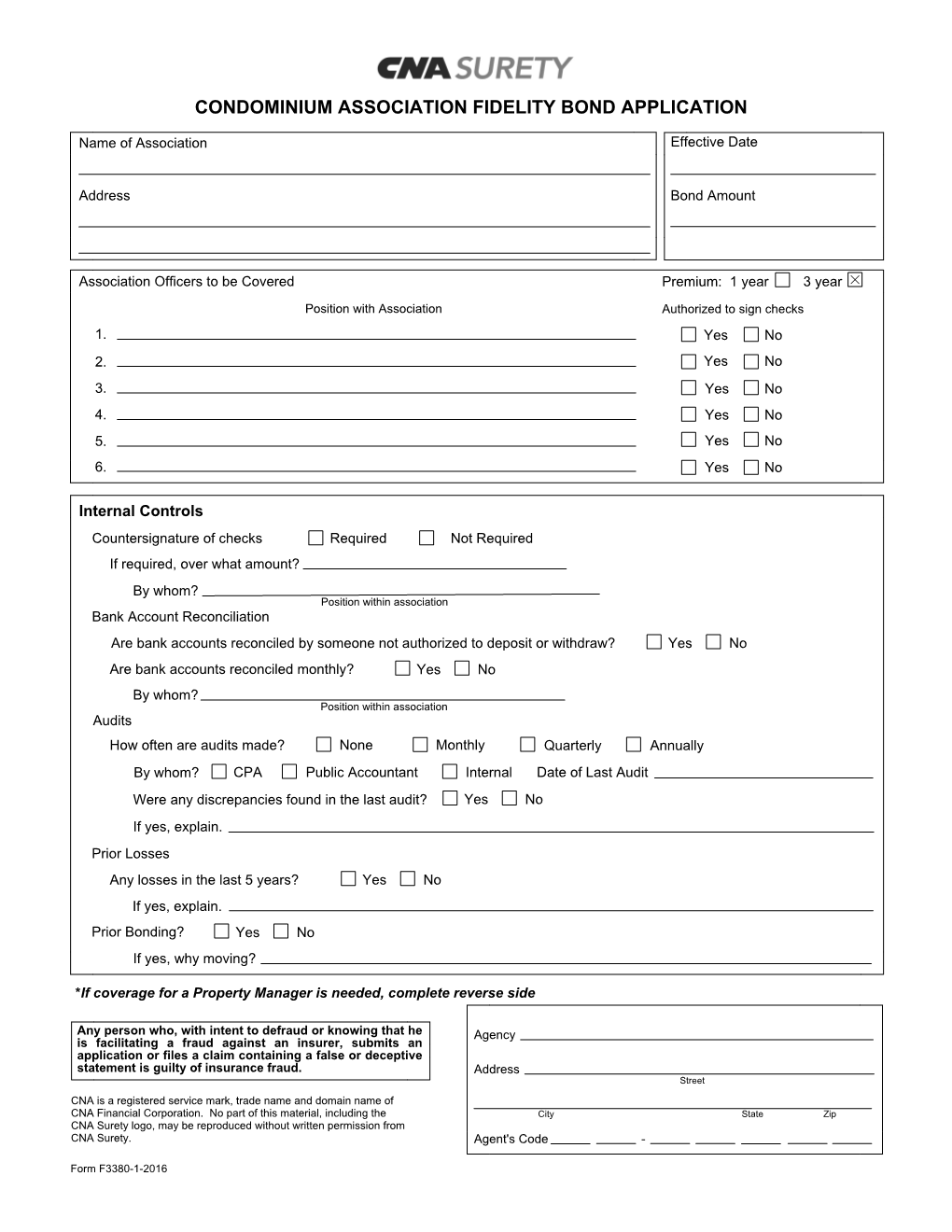 Condominium Association Fidelity Bond Application