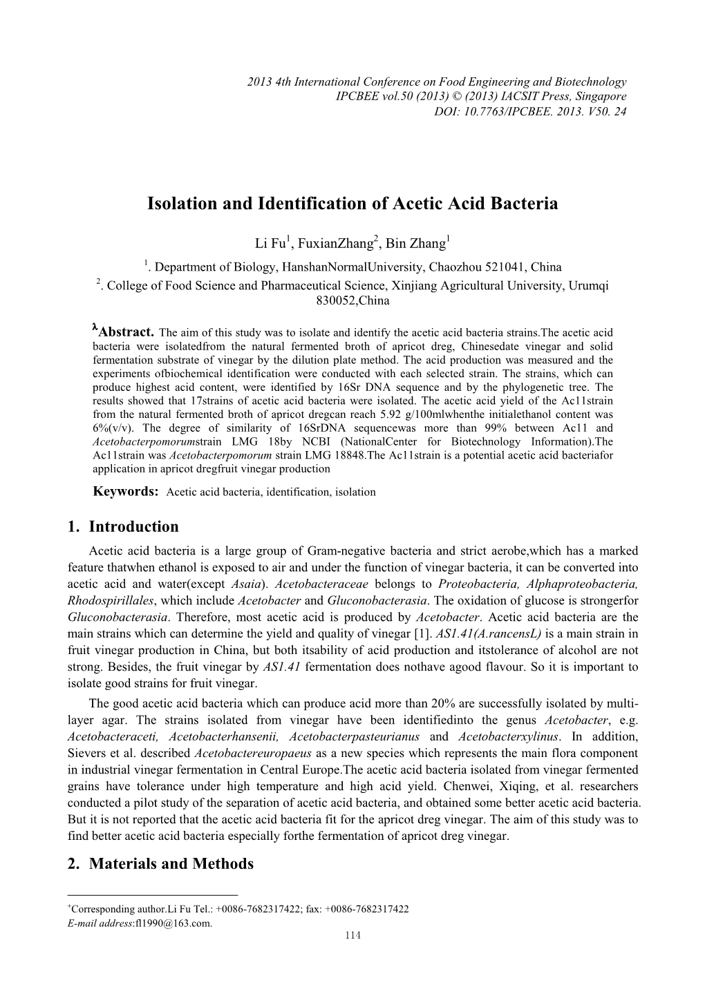Isolation and Identification of Acetic Acid Bacteria
