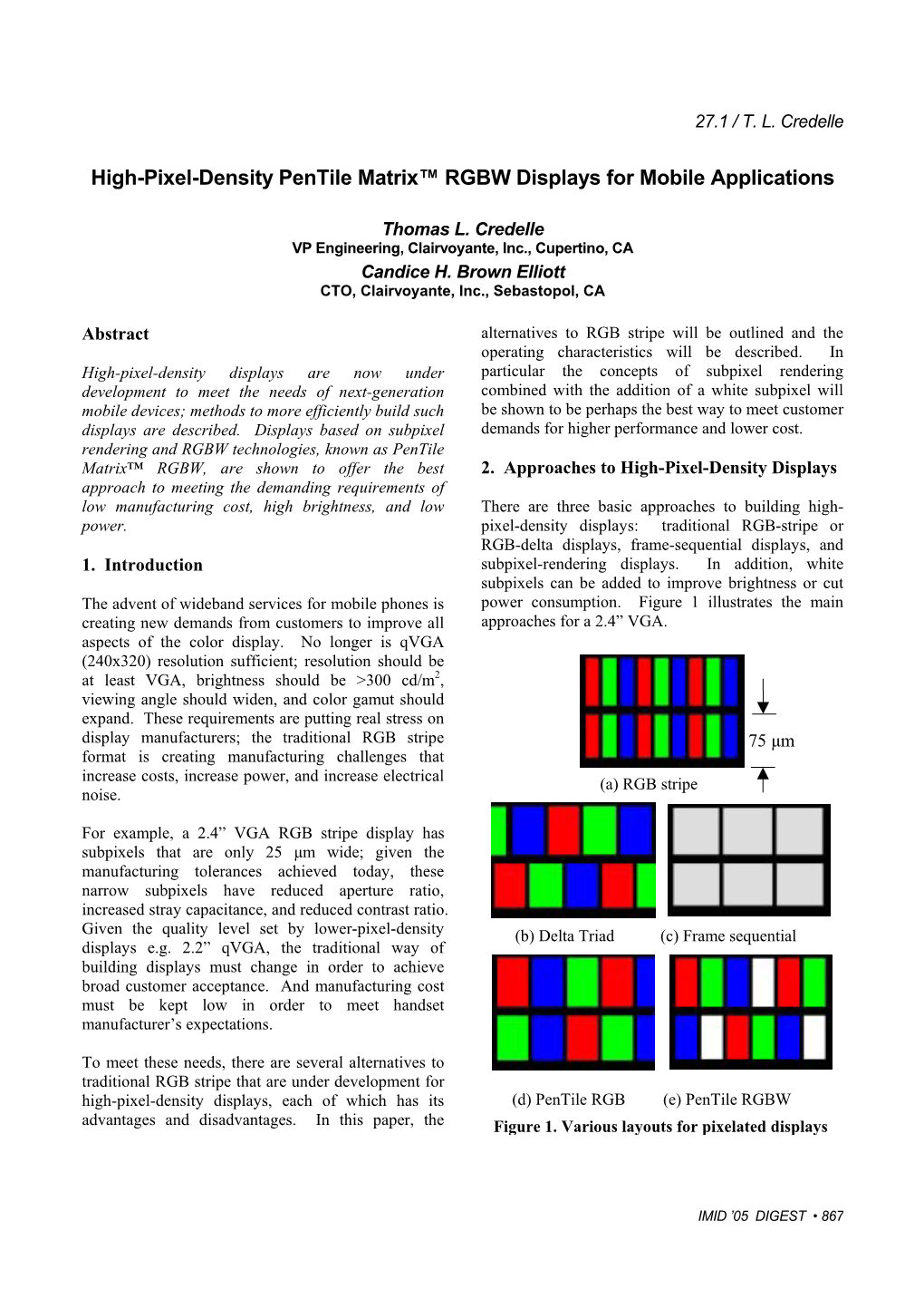 High-Pixel-Density Pentile Matrix™ RGBW Displays for Mobile Applications