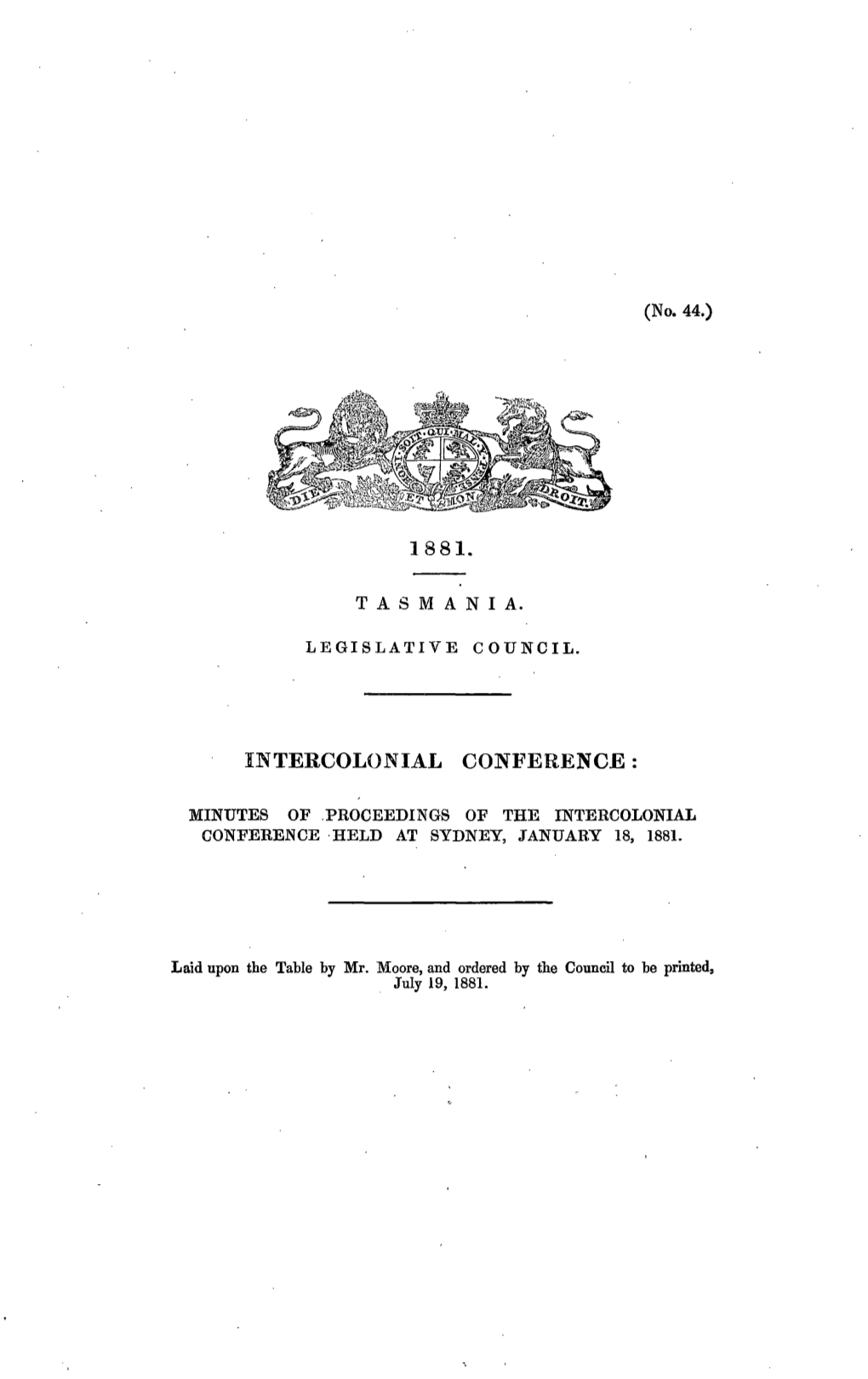 Minutes of Proceedings of the Intercolonial Conference Held At