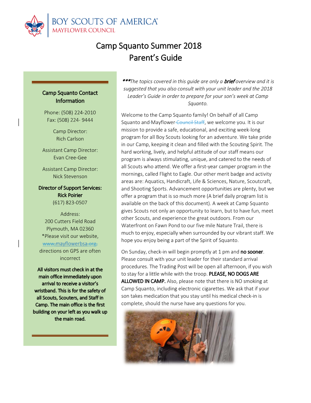 Camp Squanto Summer 2018 Parent's Guide