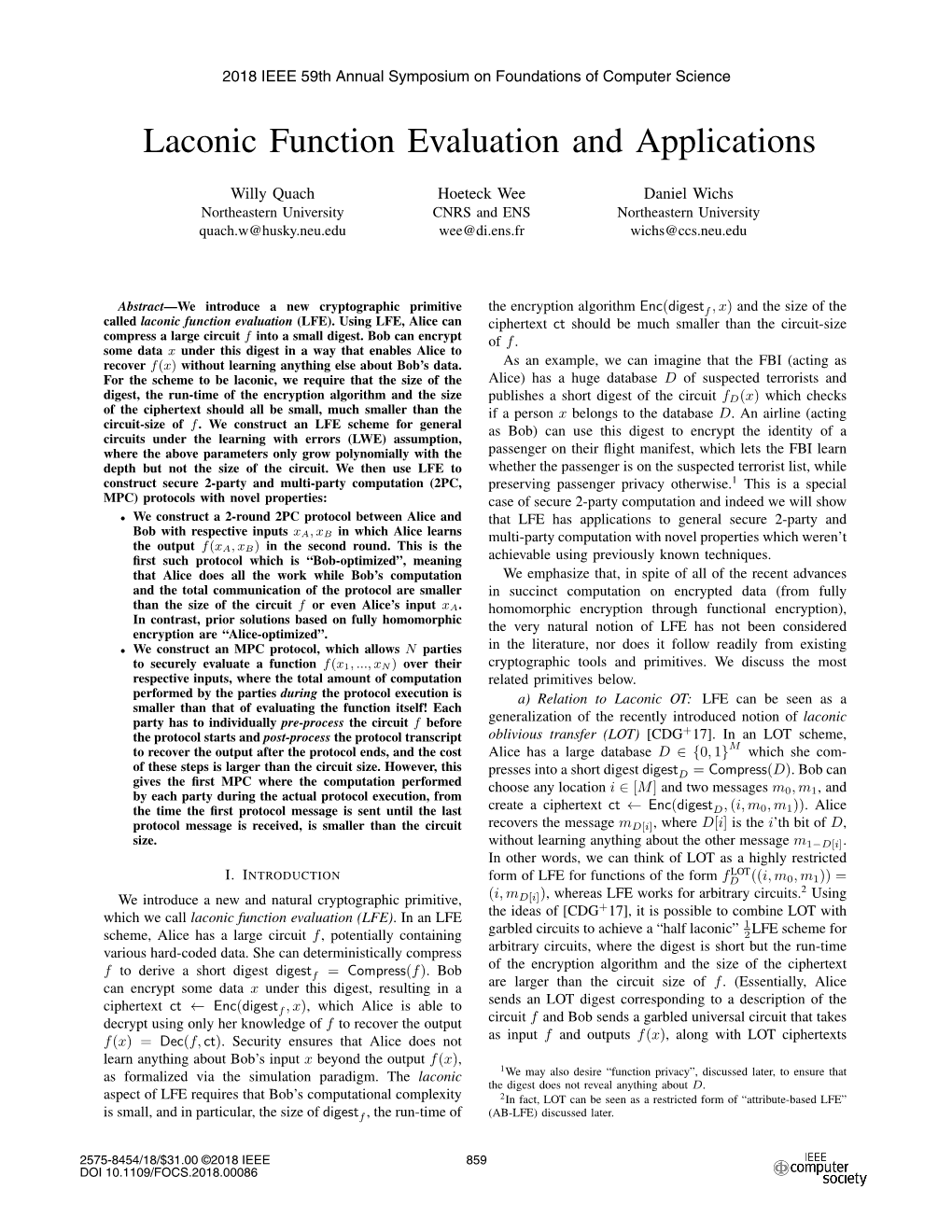 Laconic Function Evaluation and Applications