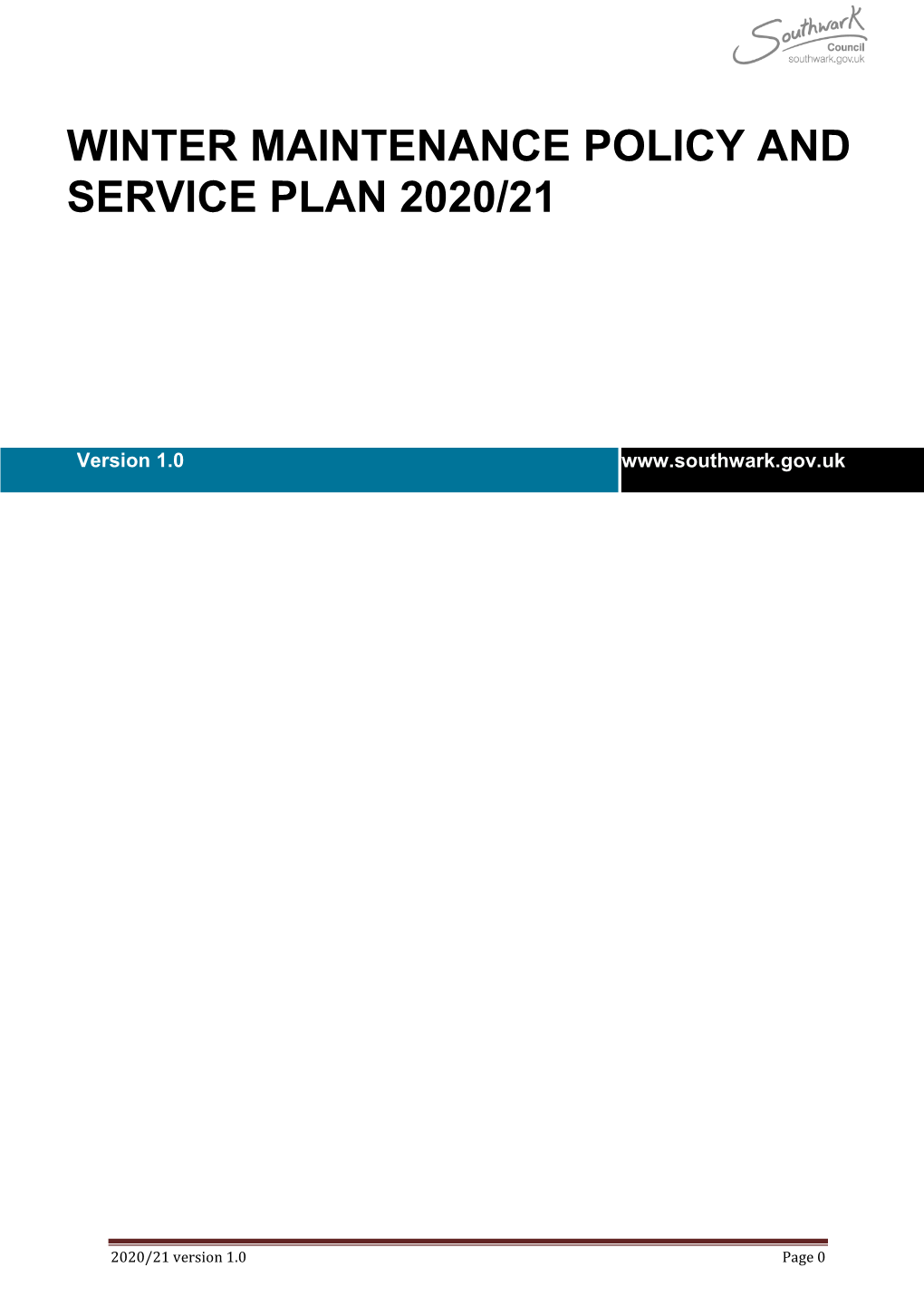 Winter Maintenance Policy and Service Plan 2020/21